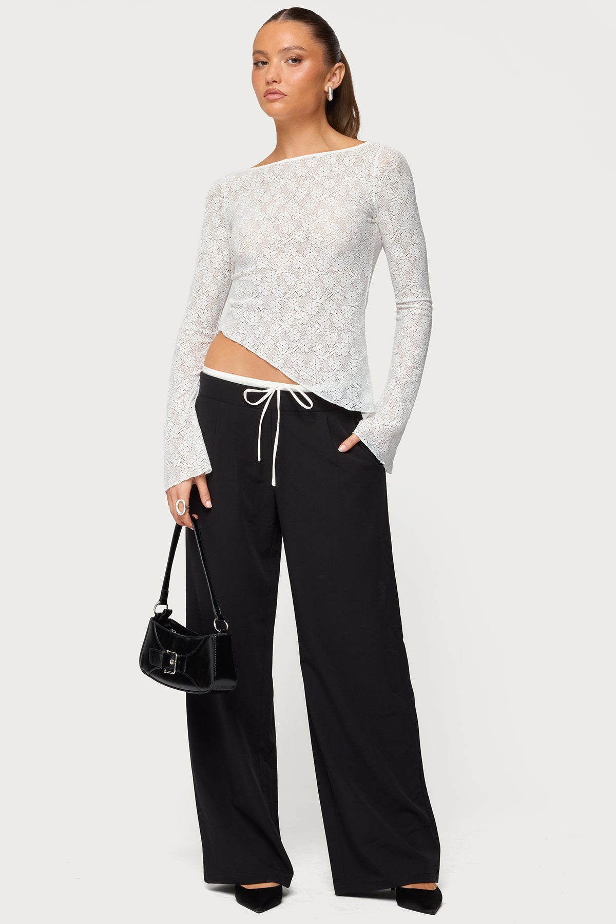 Mare Asymmetric Gem Sheer Lace Top-Milans Time