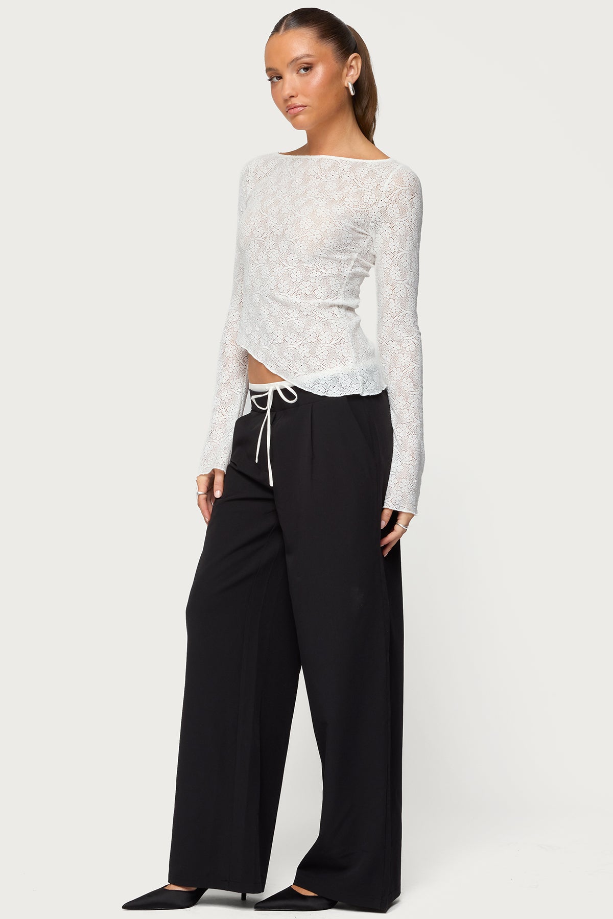 Mare Asymmetric Gem Sheer Lace Top-Milans Time