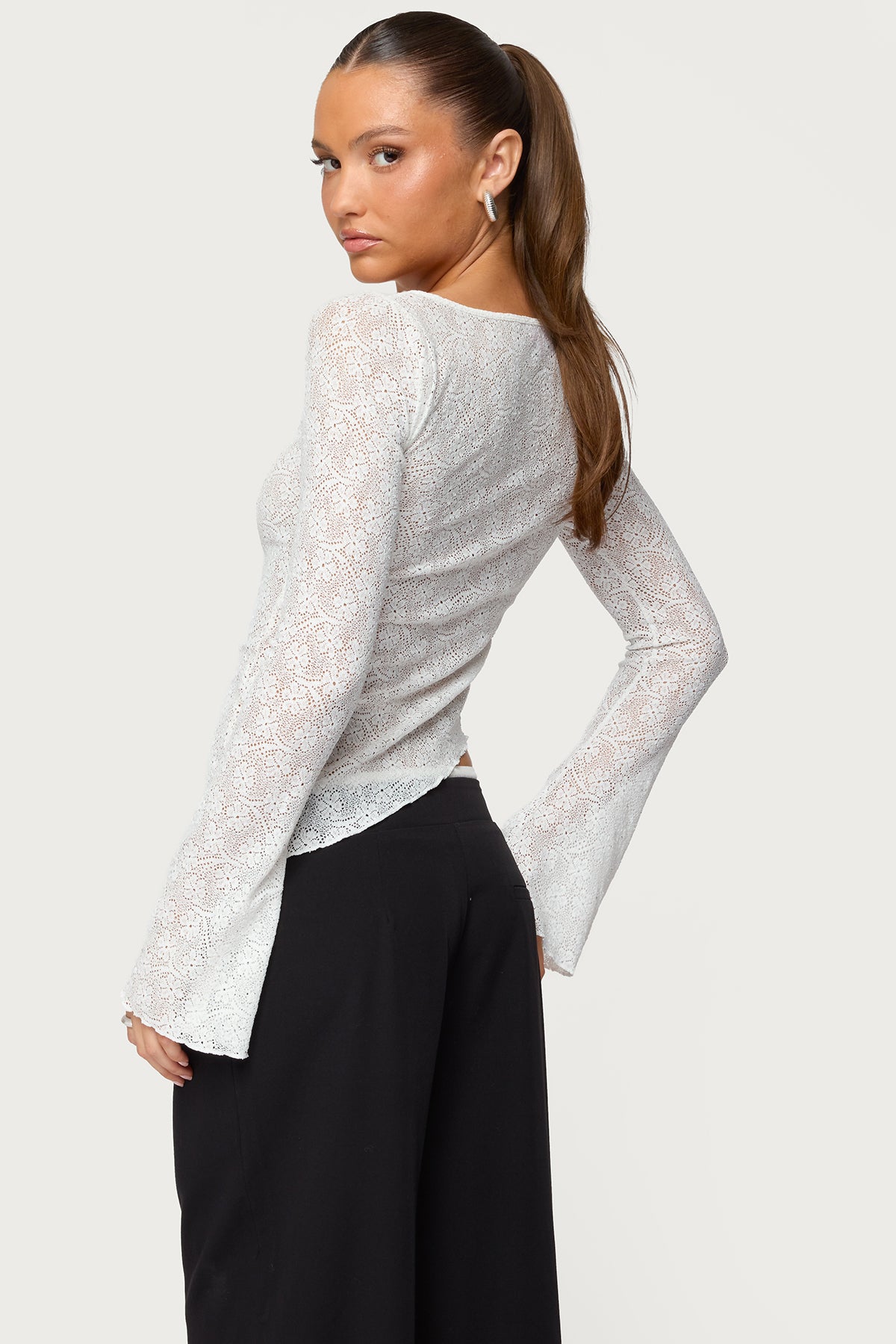 Mare Asymmetric Gem Sheer Lace Top-Milans Time