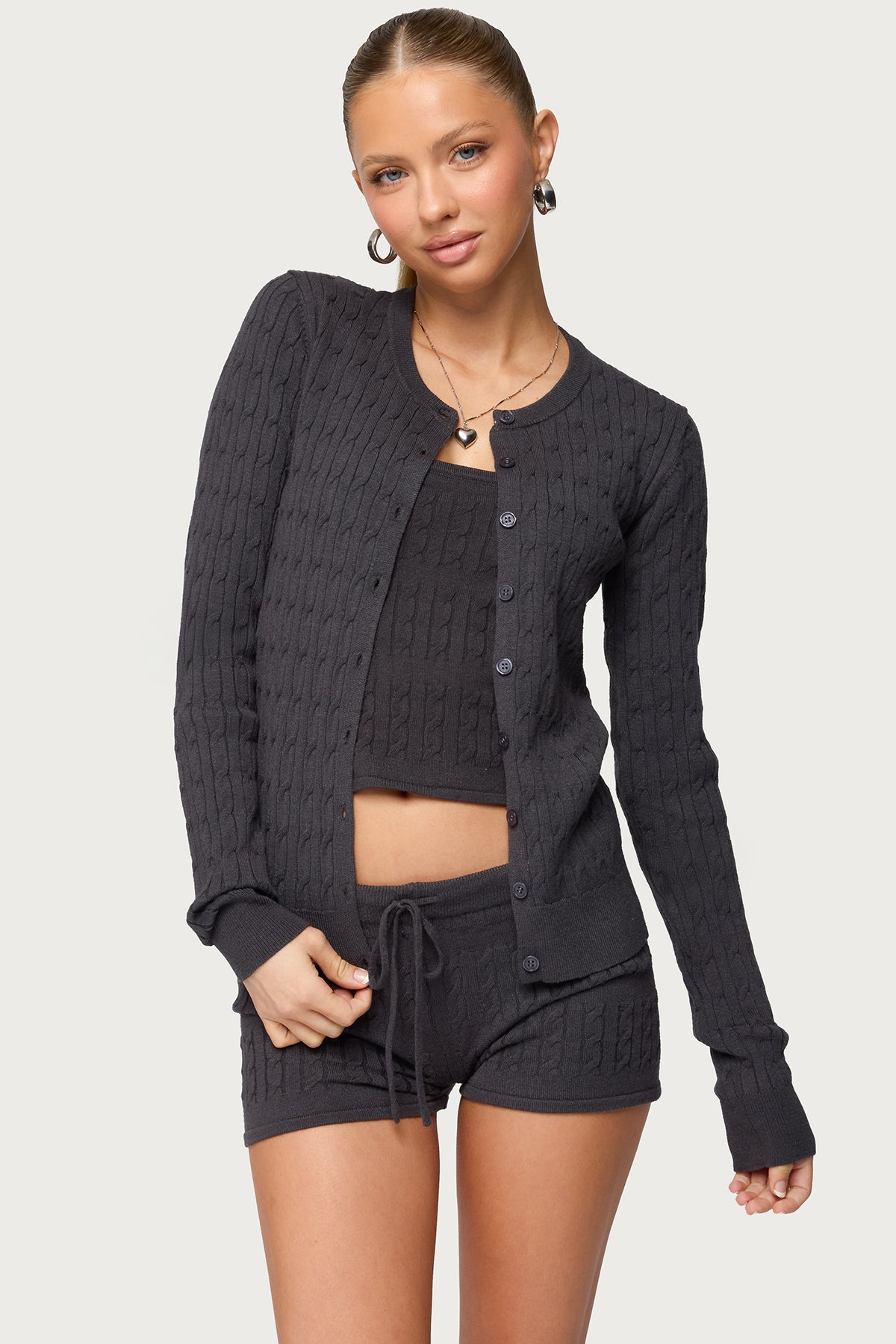 Nella Cable Knit Button Up Cardigan-Milans Time