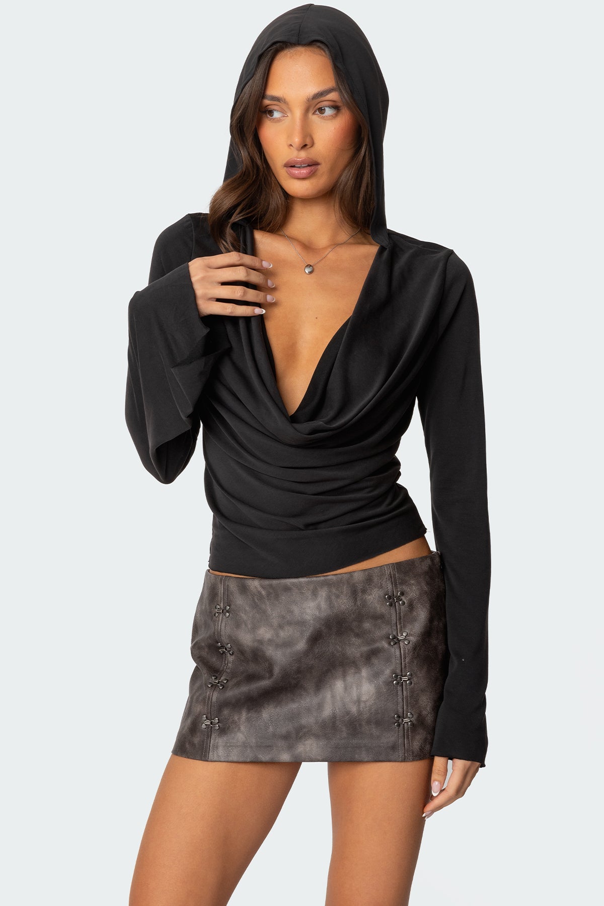 Nira Hooded Cowl Neck Top-Milans Time