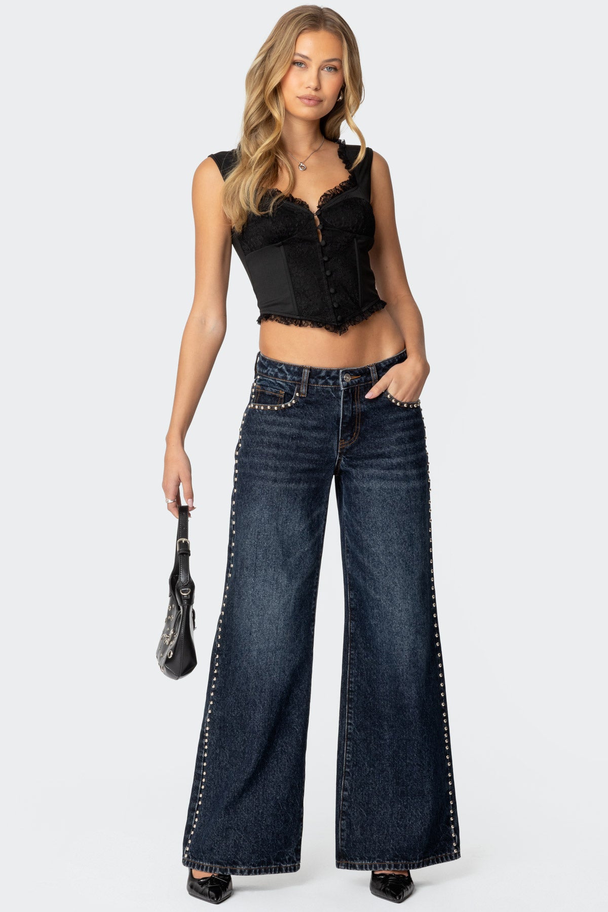 Button Front Lacey Corset-Milans Time