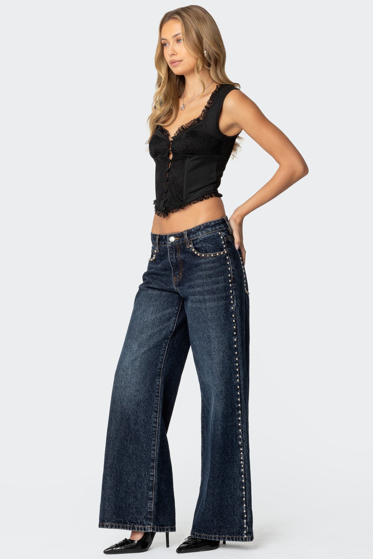 Button Front Lacey Corset-Milans Time