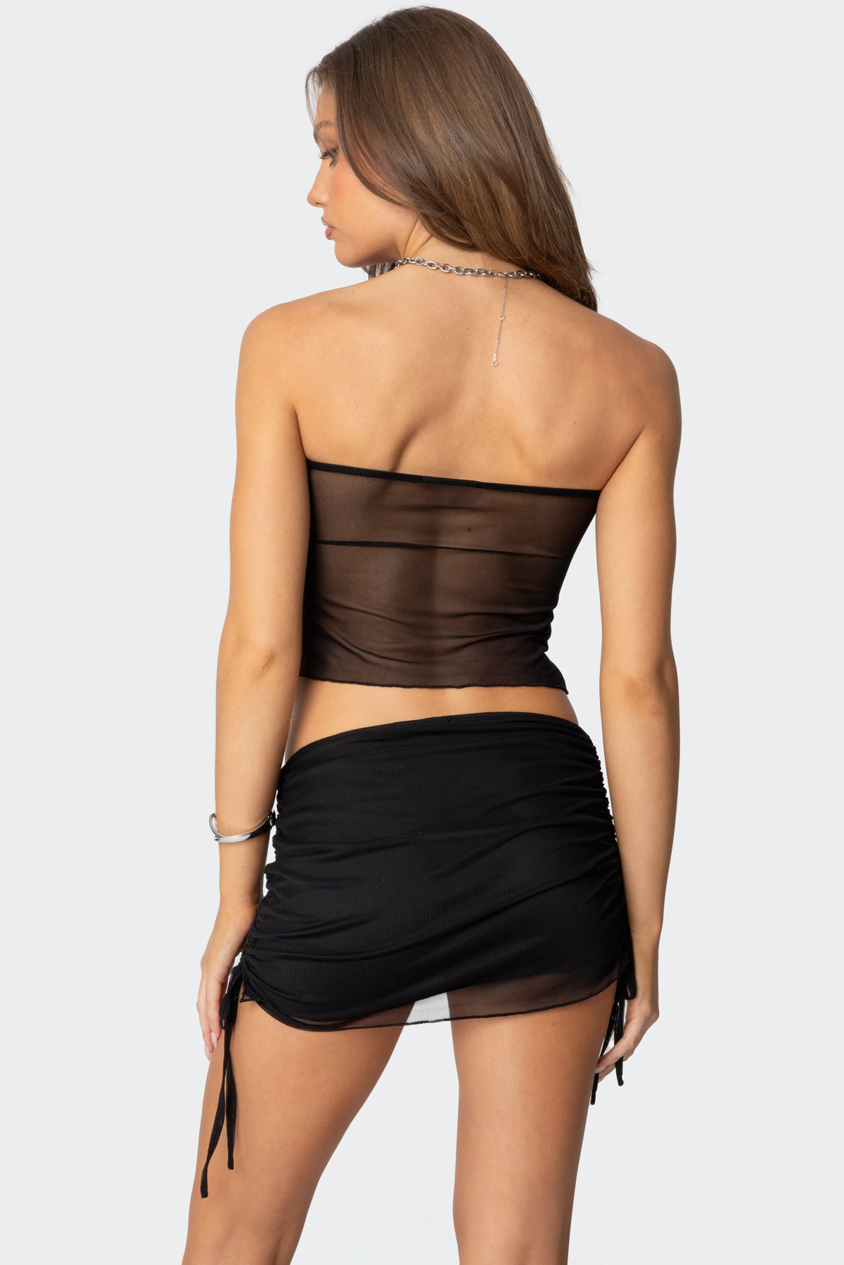 Joy Asymmetric Sheer Mesh Tube Top-Milans Time