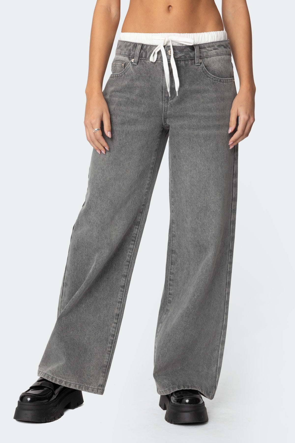 Boxer Detail Low Rise Baggy Jeans-Milans Time