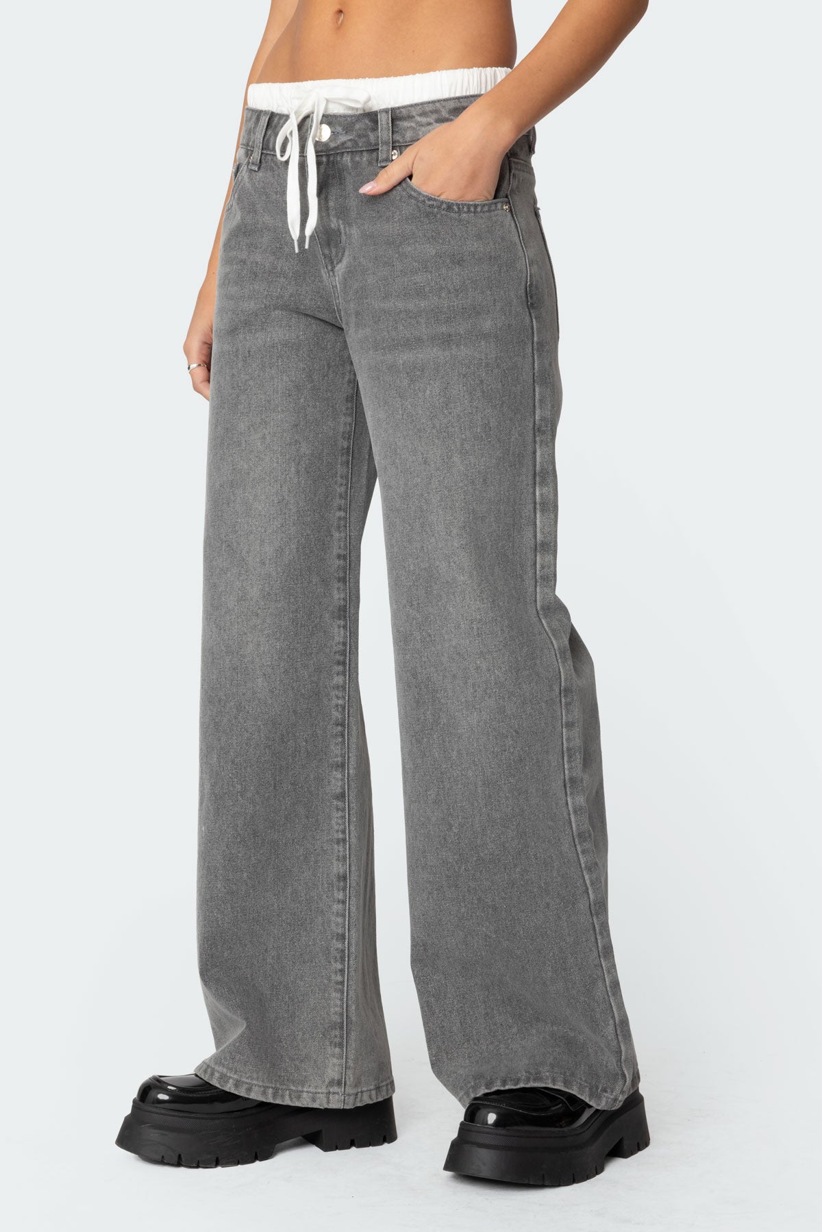 Boxer Detail Low Rise Baggy Jeans-Milans Time