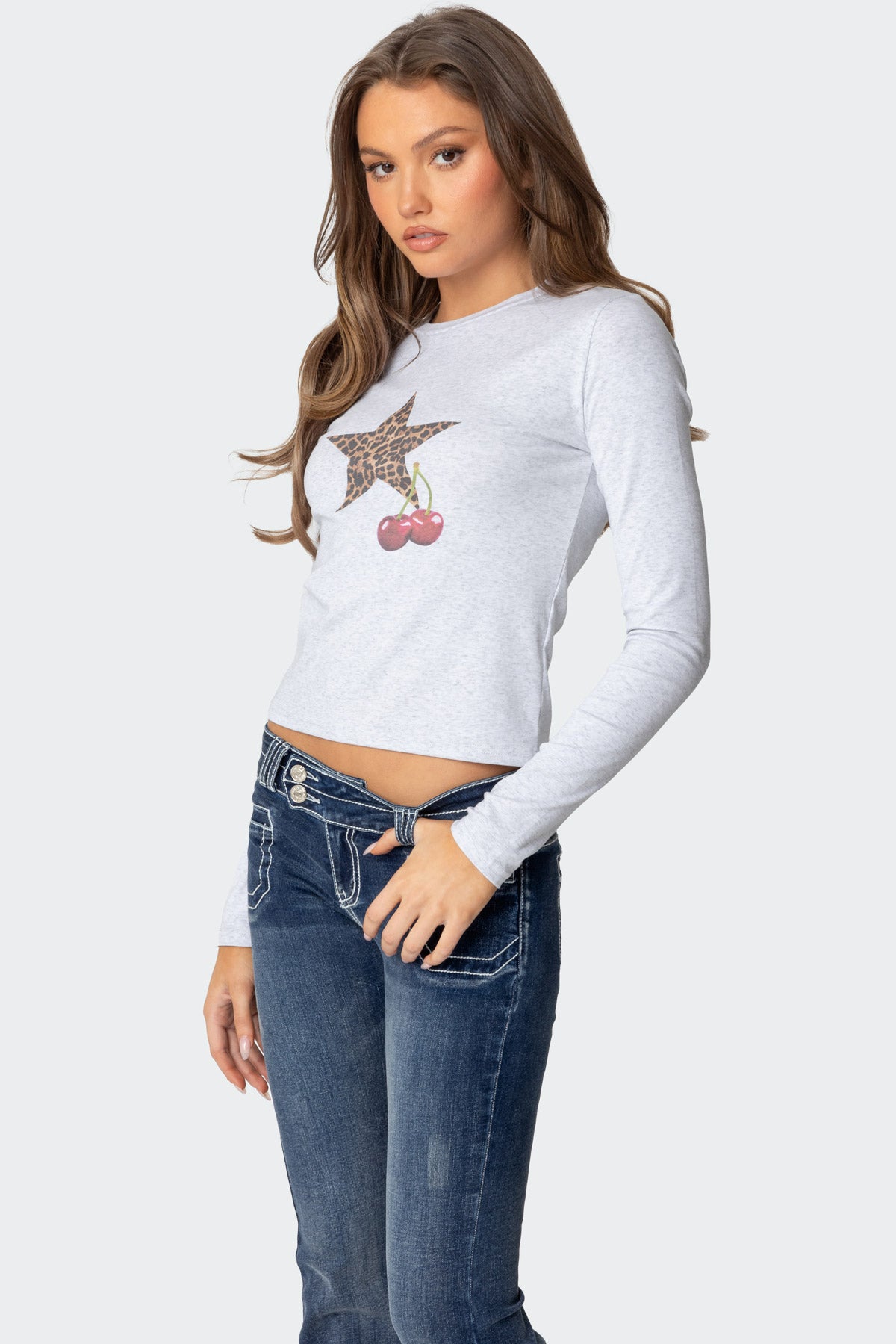 Cherry Leopard Star Long Sleeve T Shirt-Milans Time