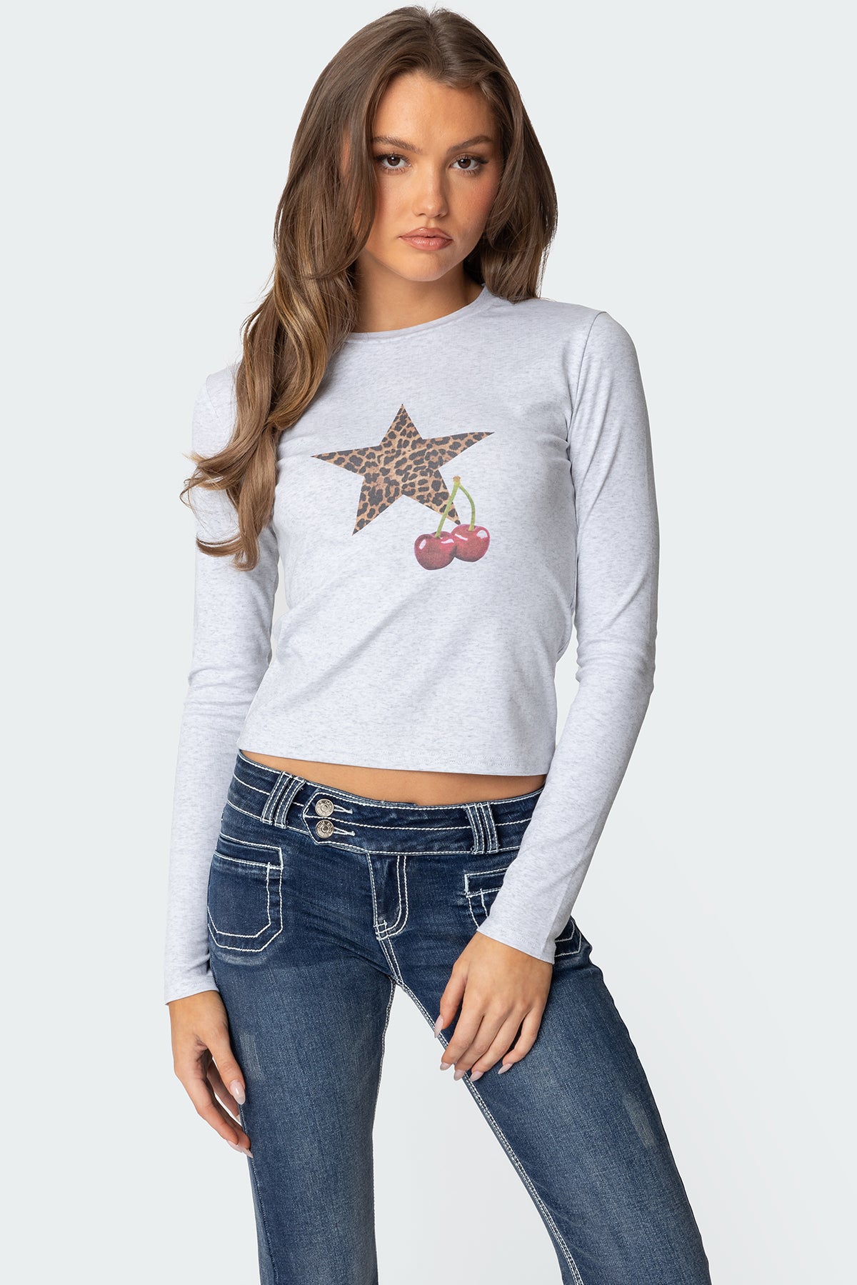 Cherry Leopard Star Long Sleeve T Shirt-Milans Time