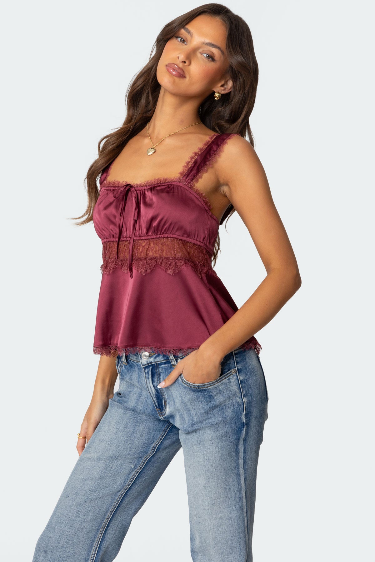 Loryn Lacey Satin Effect Top-Milans Time