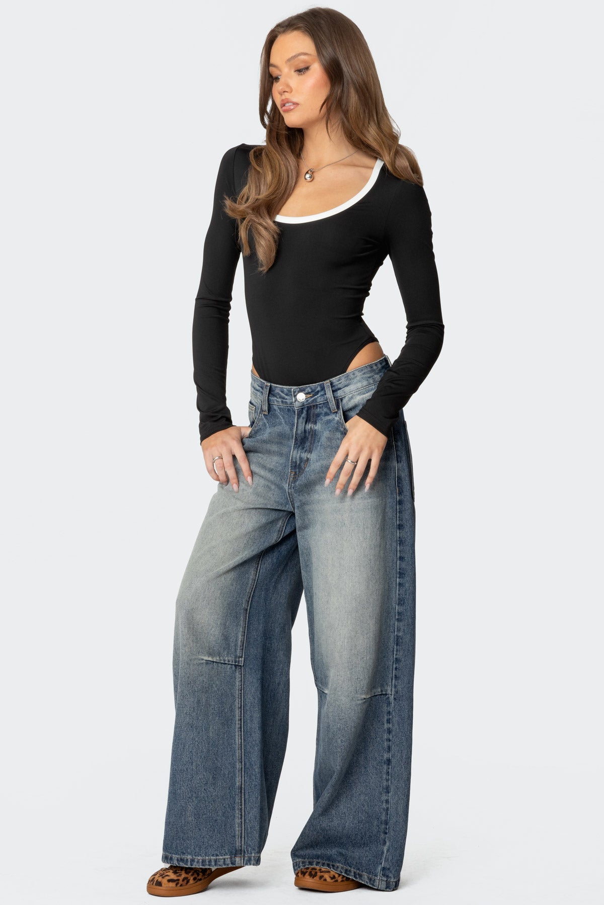 Contrast Scoop Neck Bodysuit-Milans Time