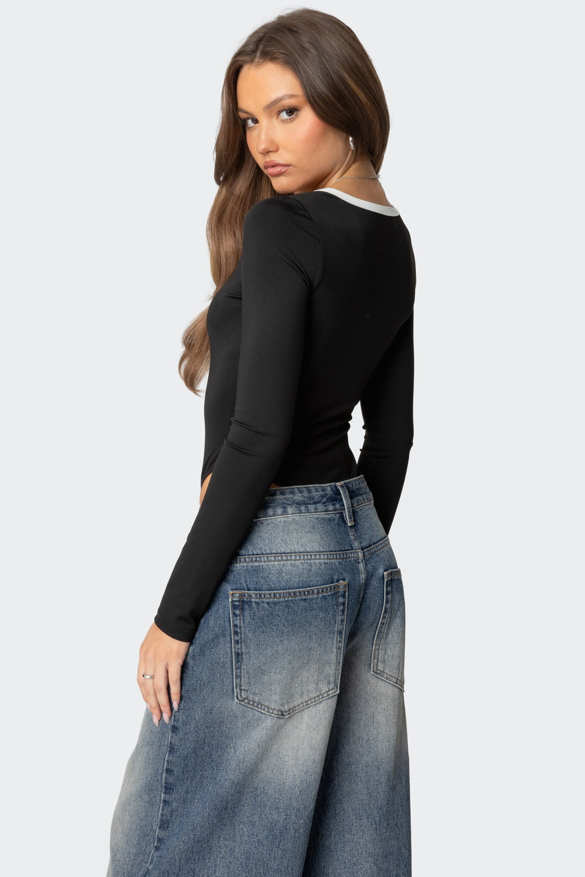 Contrast Scoop Neck Bodysuit-Milans Time