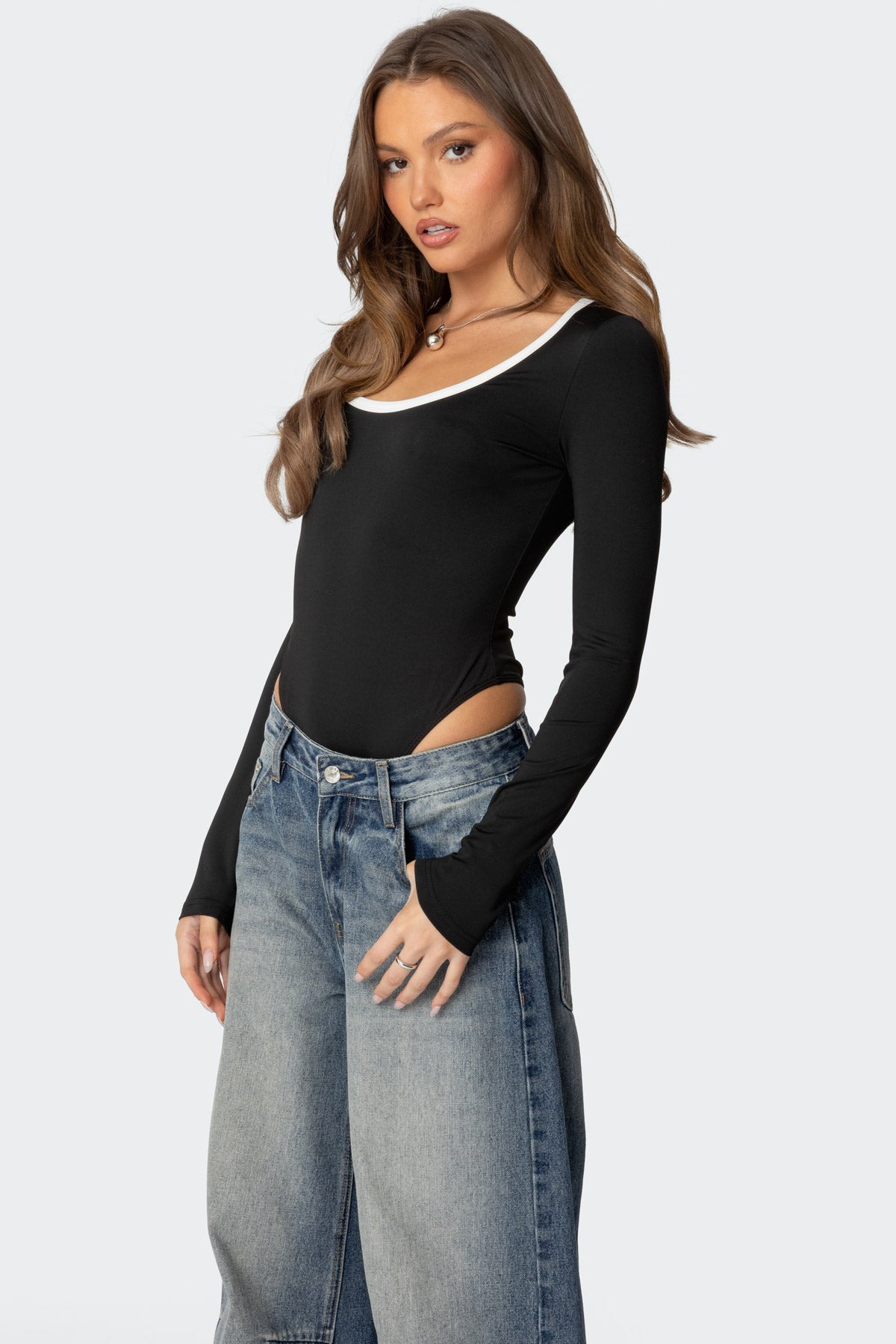 Contrast Scoop Neck Bodysuit-Milans Time