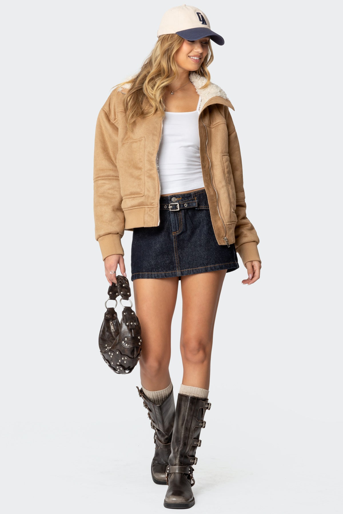 Faux Suede Shearling Bomber Jacket-Milans Time