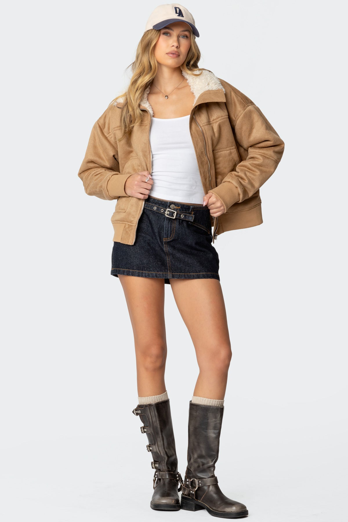 Faux Suede Shearling Bomber Jacket-Milans Time