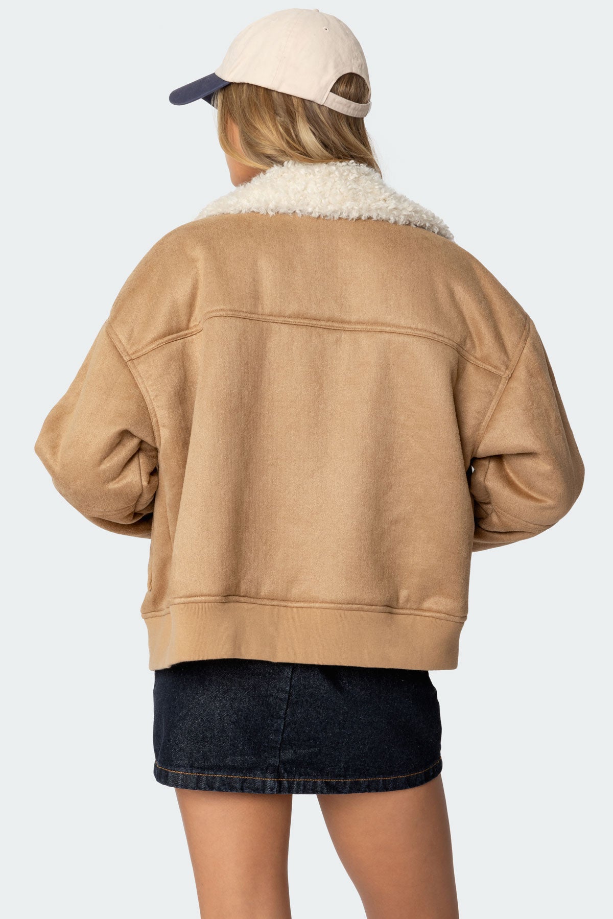 Faux Suede Shearling Bomber Jacket-Milans Time