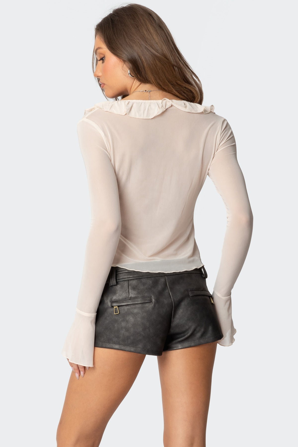 Sheer Mesh Ruffled Top-Milans Time