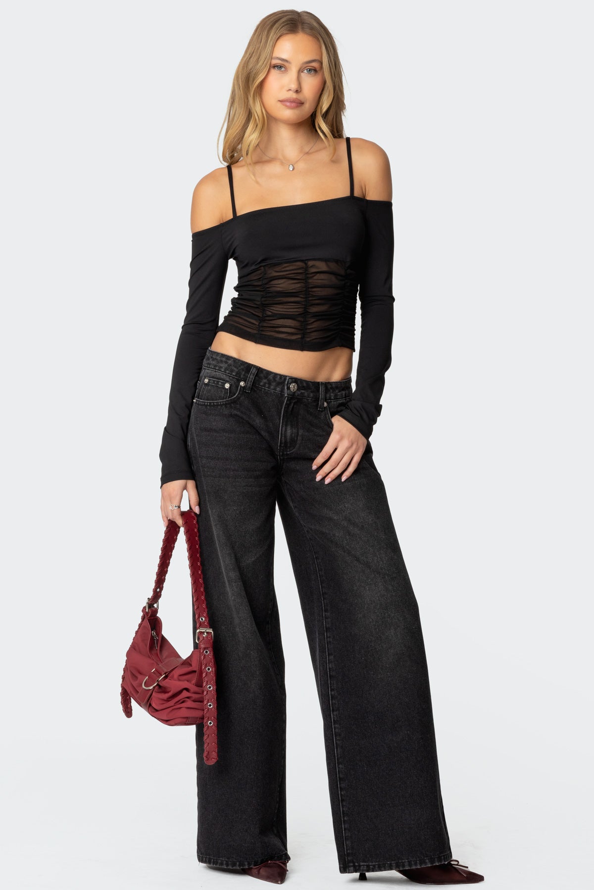 Susie Off Shoulder Mesh Top-Milans Time