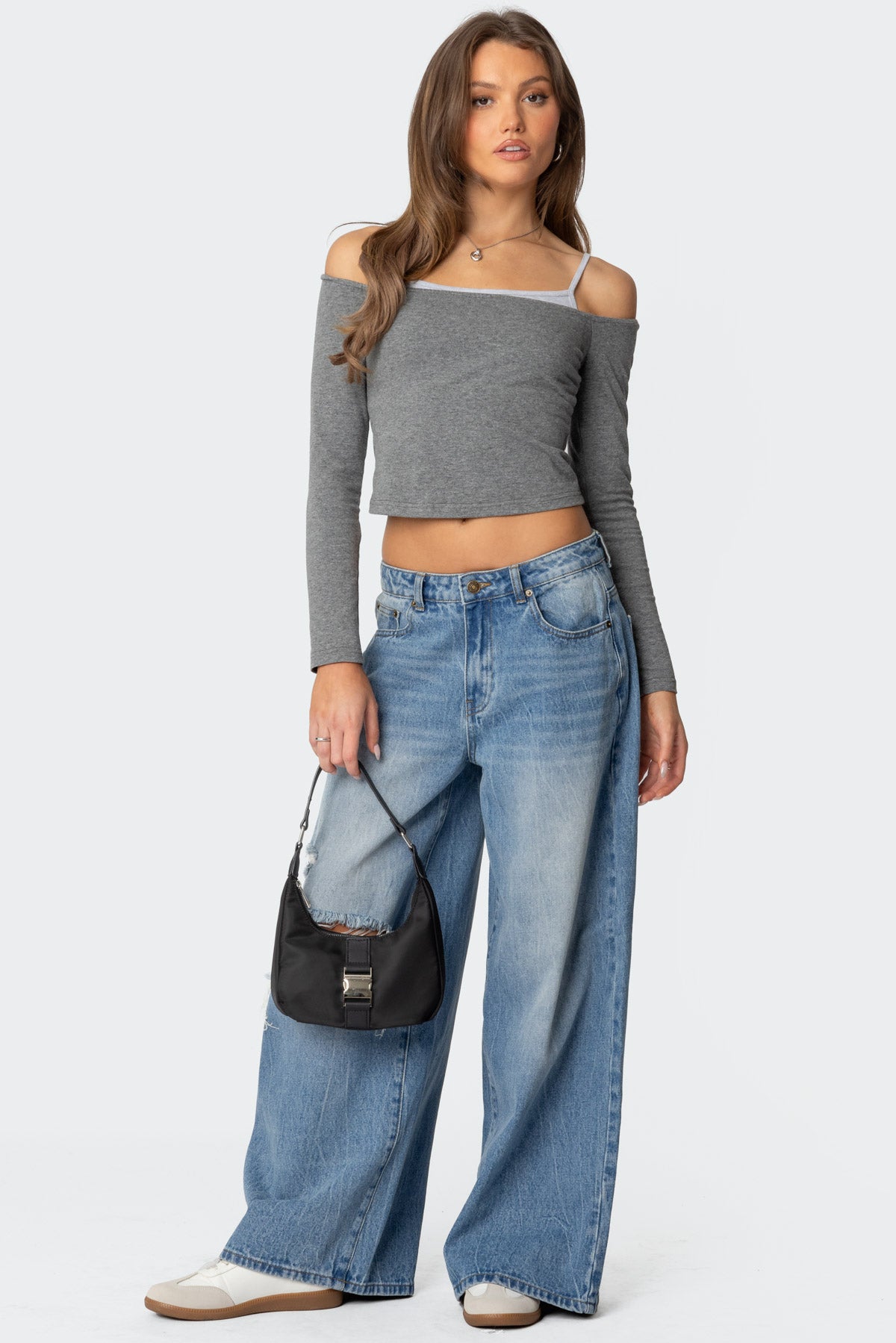 Off Shoulder Layered Long Sleeve T Shirt-Milans Time