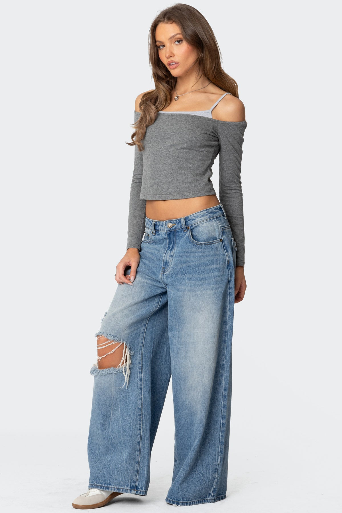 Off Shoulder Layered Long Sleeve T Shirt-Milans Time