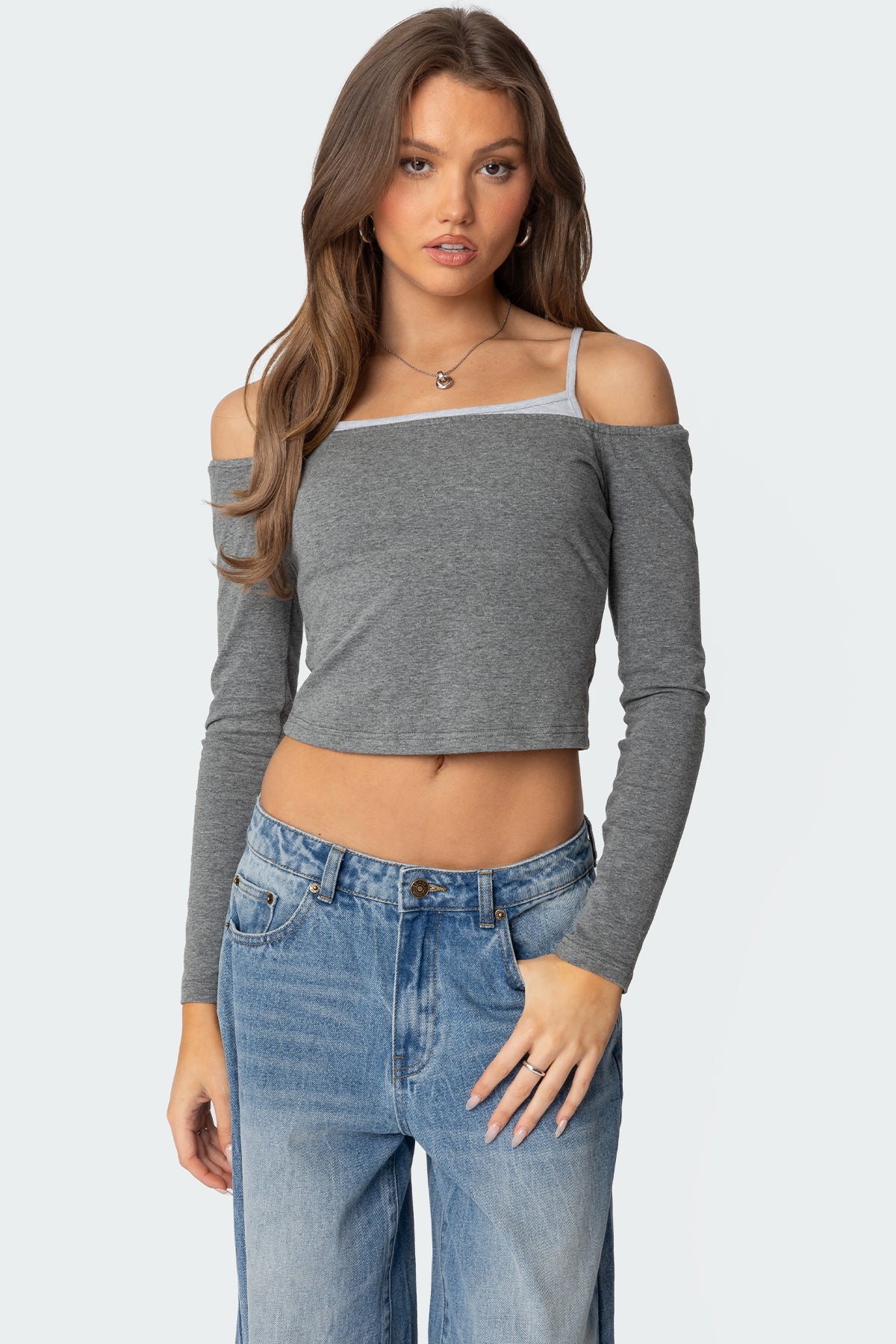Off Shoulder Layered Long Sleeve T Shirt-Milans Time