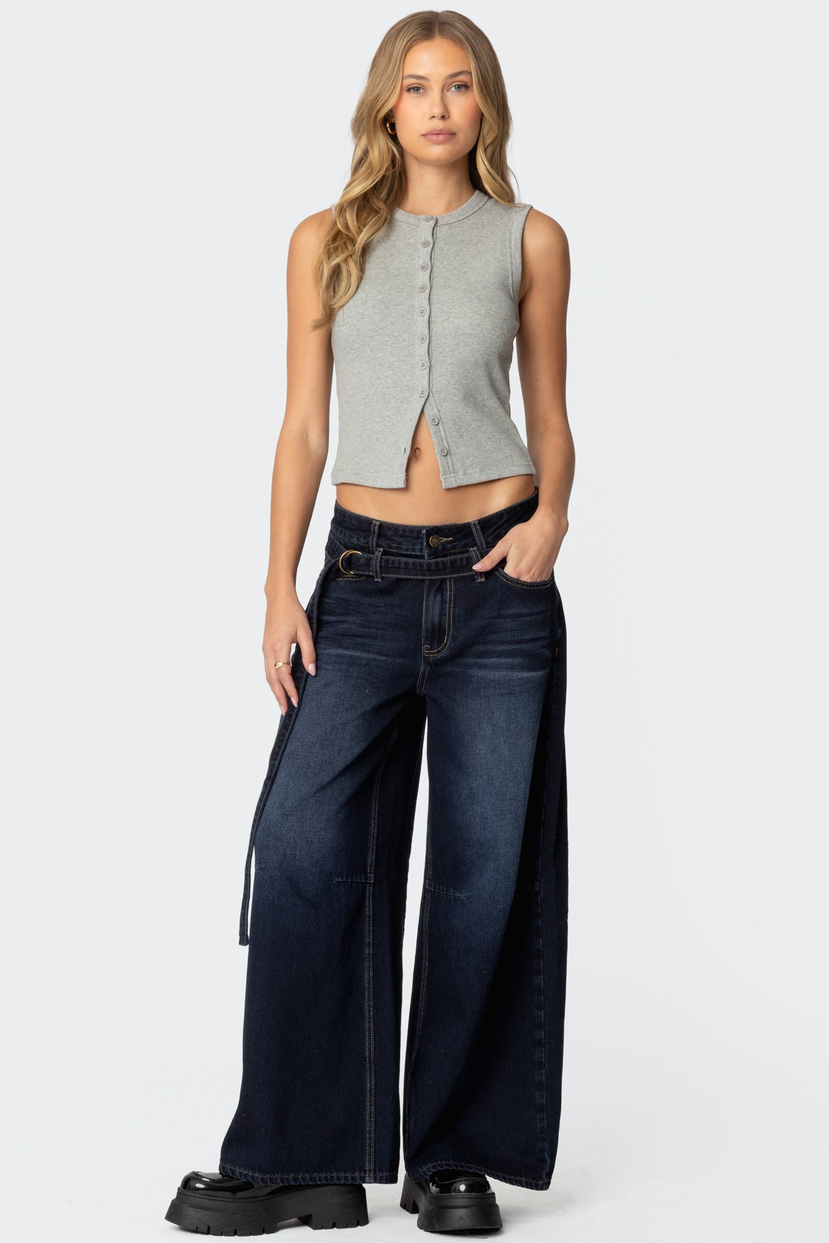 Super Baggy Belted Low Rise Jeans-Milans Time