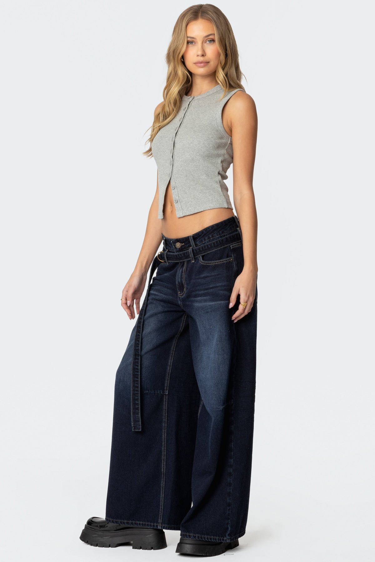 Super Baggy Belted Low Rise Jeans-Milans Time