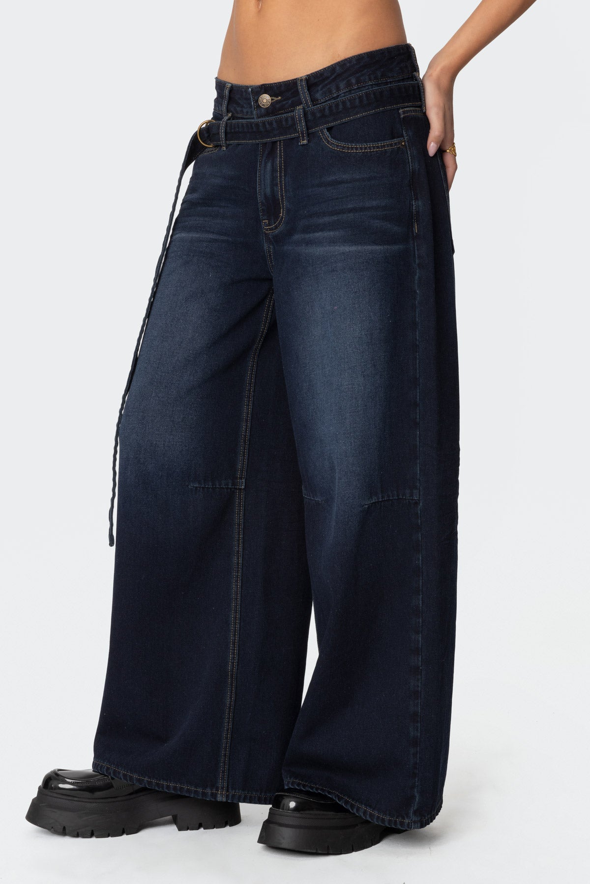 Super Baggy Belted Low Rise Jeans-Milans Time