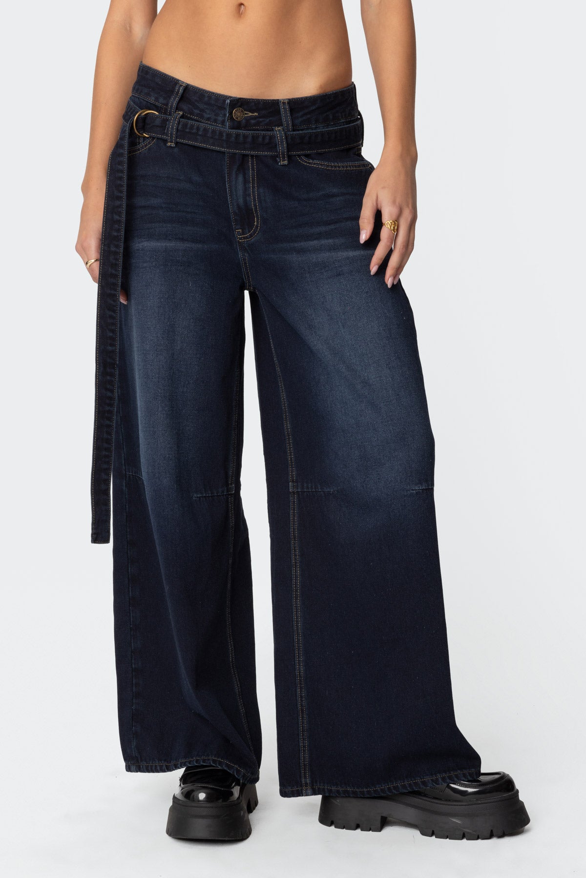 Super Baggy Belted Low Rise Jeans-Milans Time
