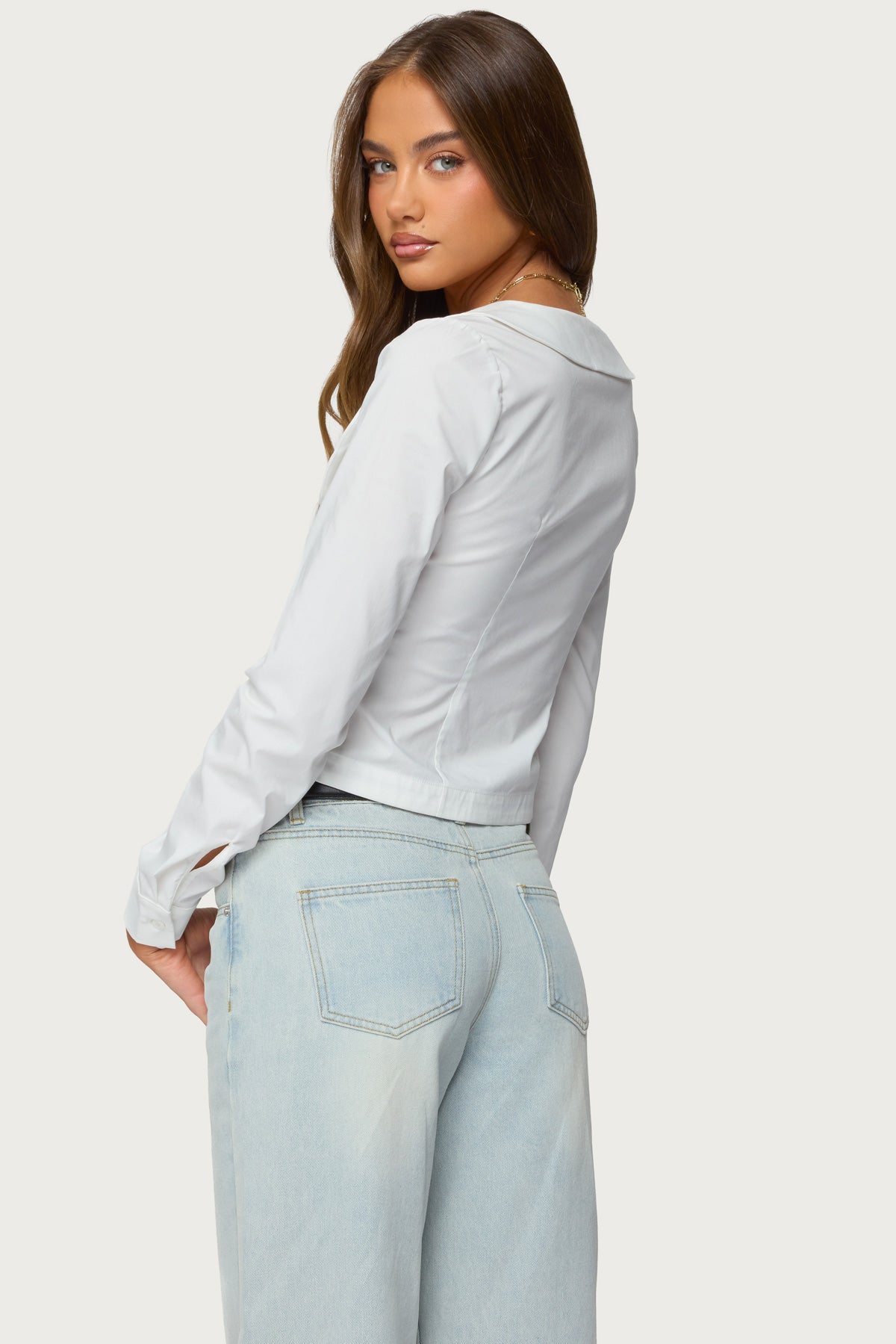 Scoop Neck Tailored Button Up Shirt-Milans Time