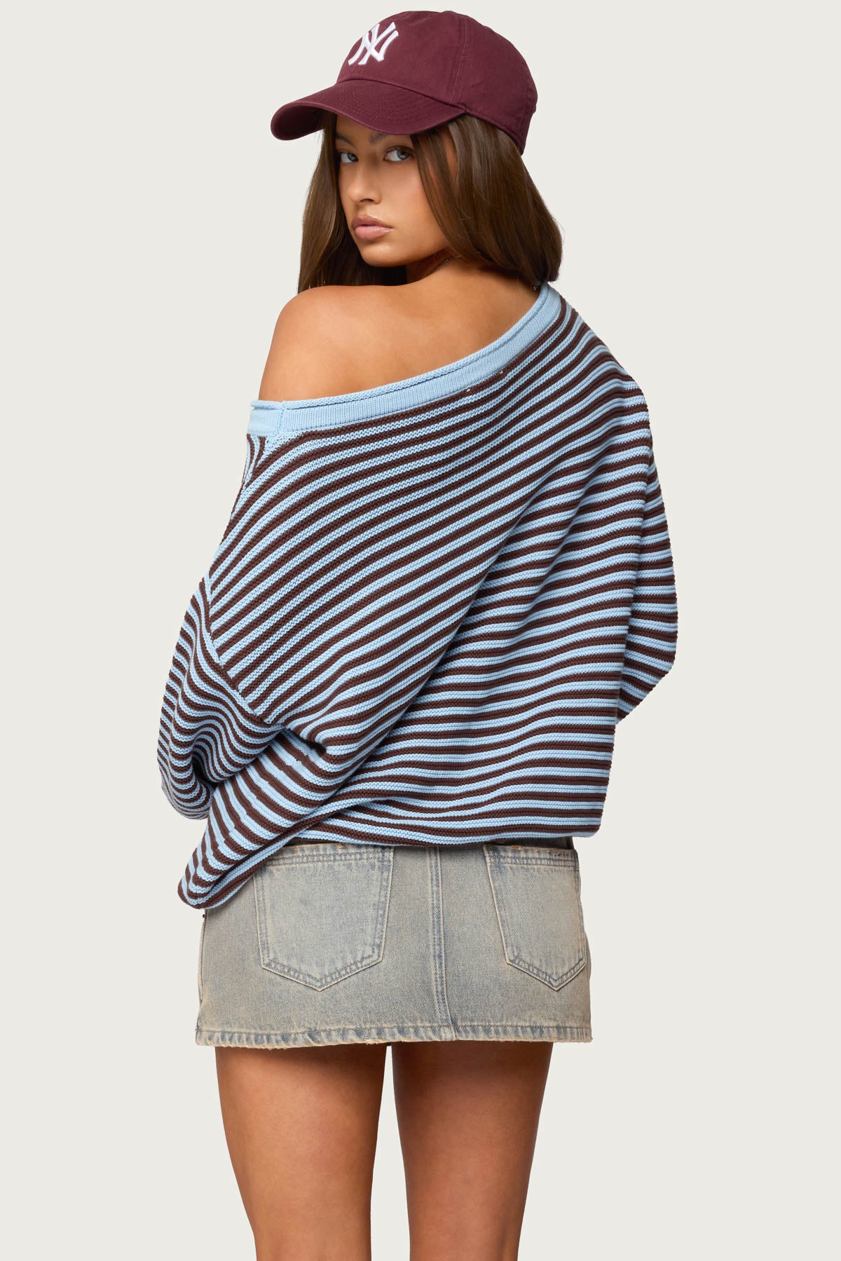 Averi Striped Oversized Off Shoulder Sweater-Milans Time