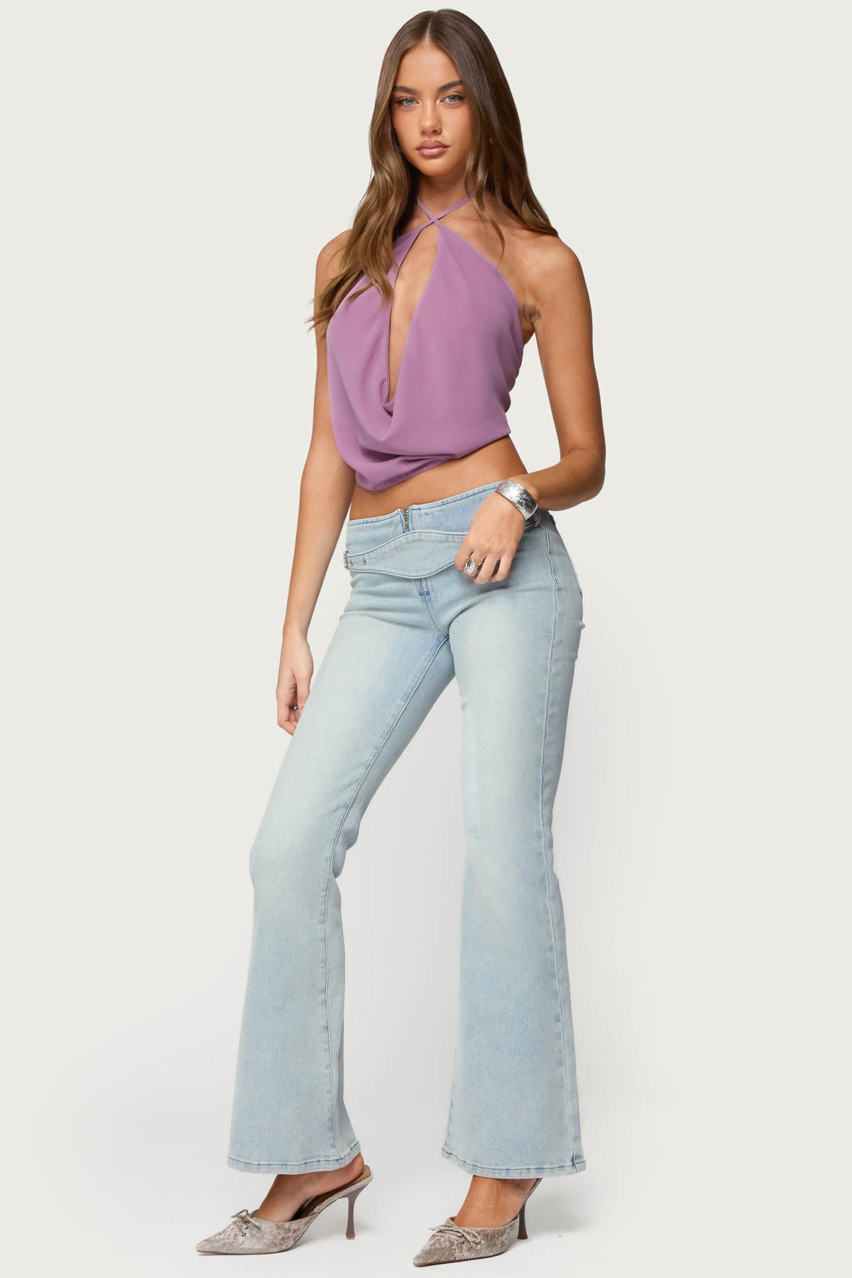 Chiffon Backless Cowl Neck Top-Milans Time