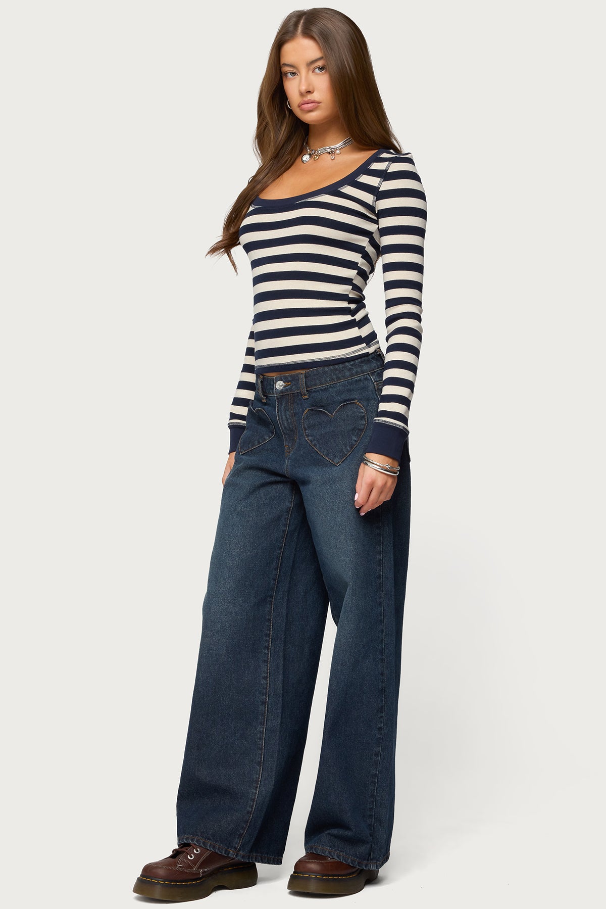 Heart Pockets Low Rise Baggy Jeans-Milans Time