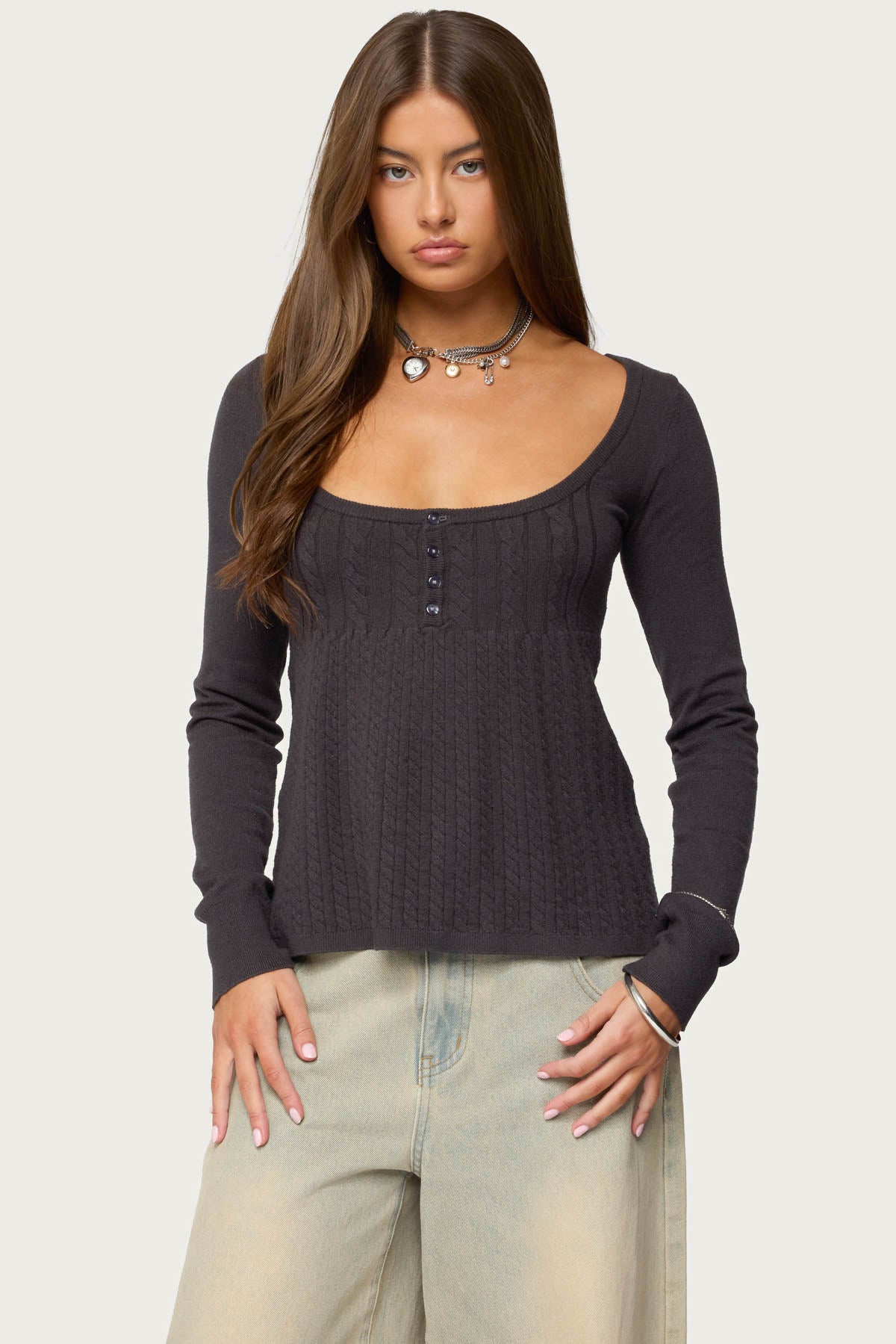 Jaylah Cable Knit Babydoll Top-Milans Time