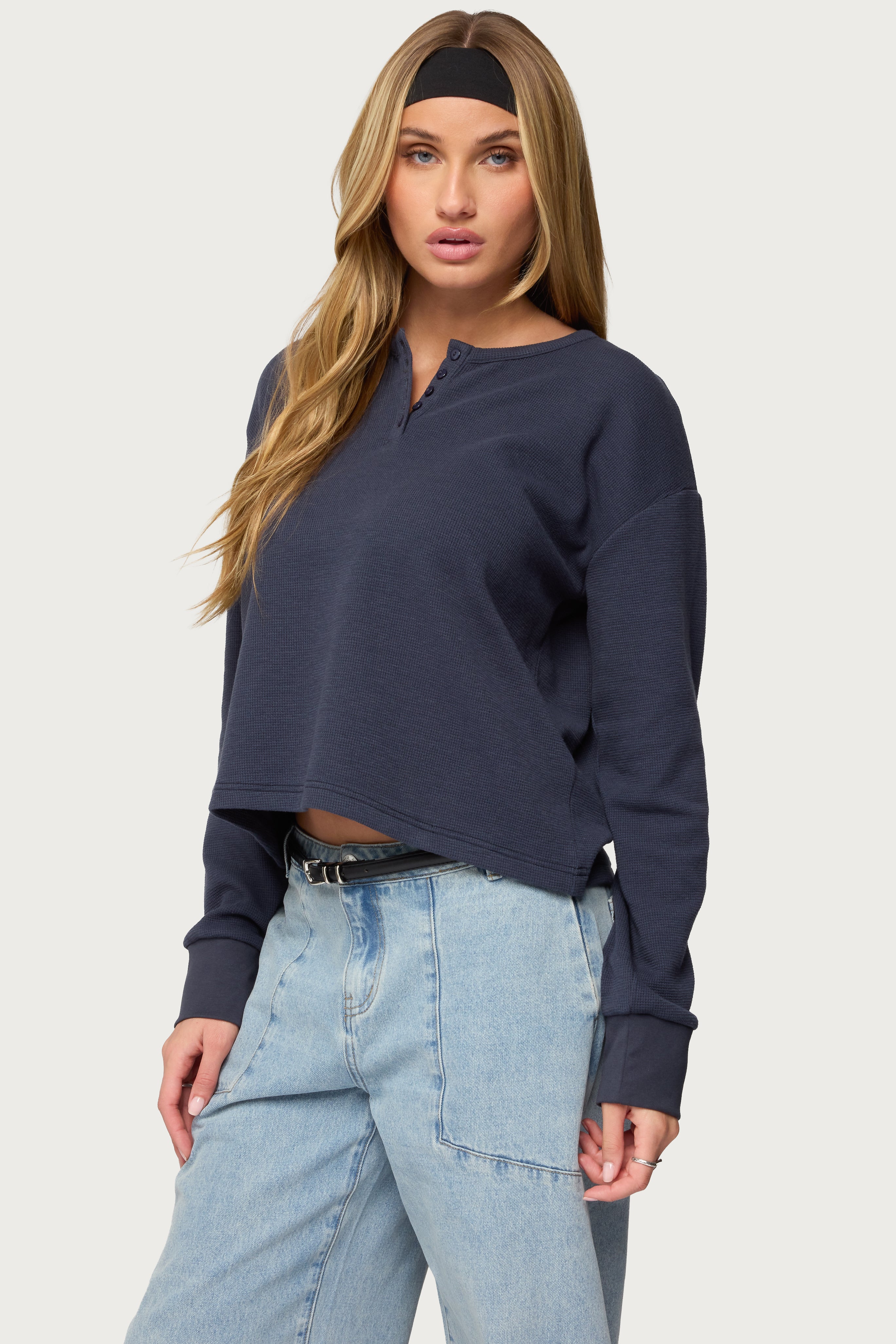 Deni Long Sleeve Henley Waffle Top-Milans Time