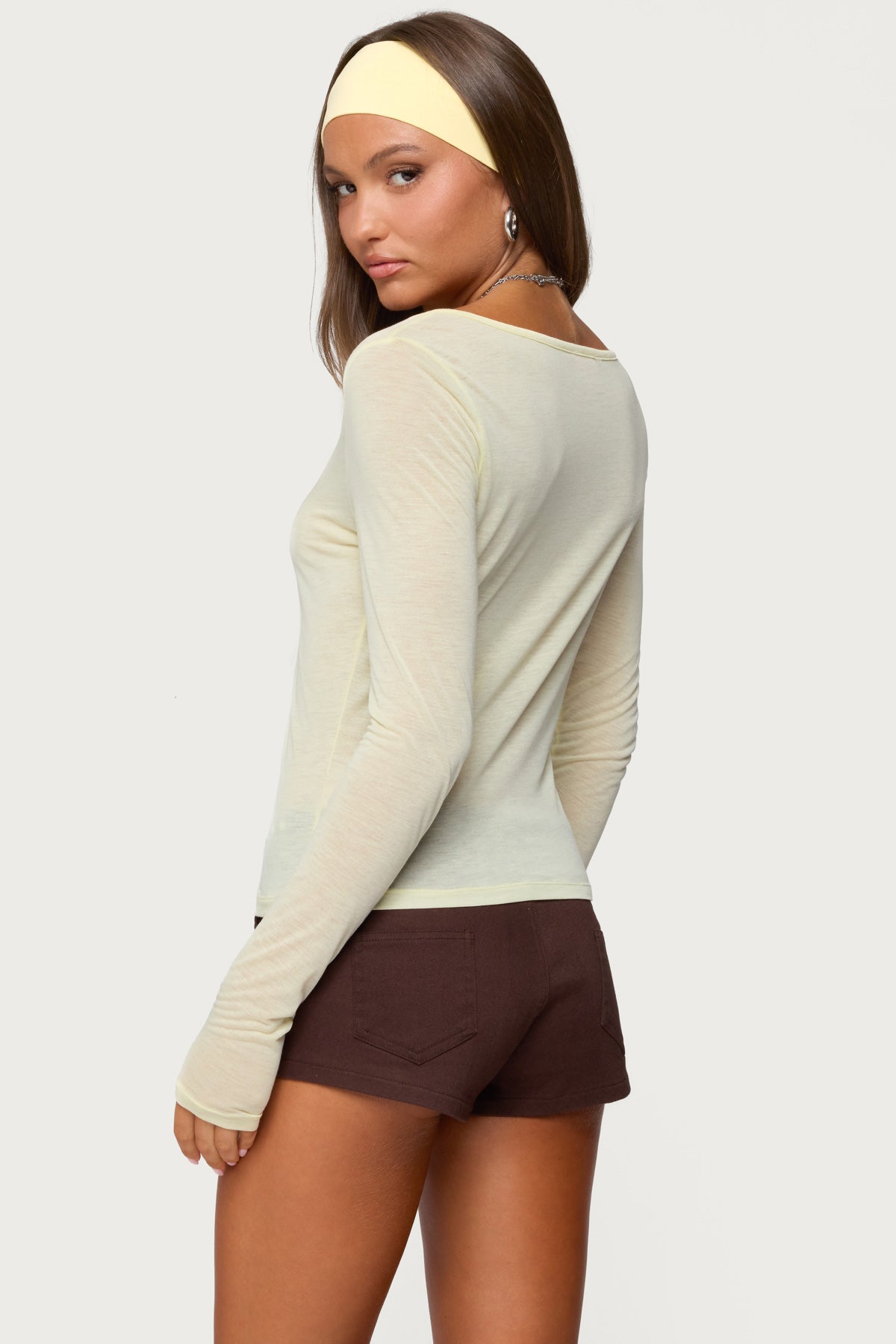 Ria Sheer Long Sleeve Henley Top-Milans Time