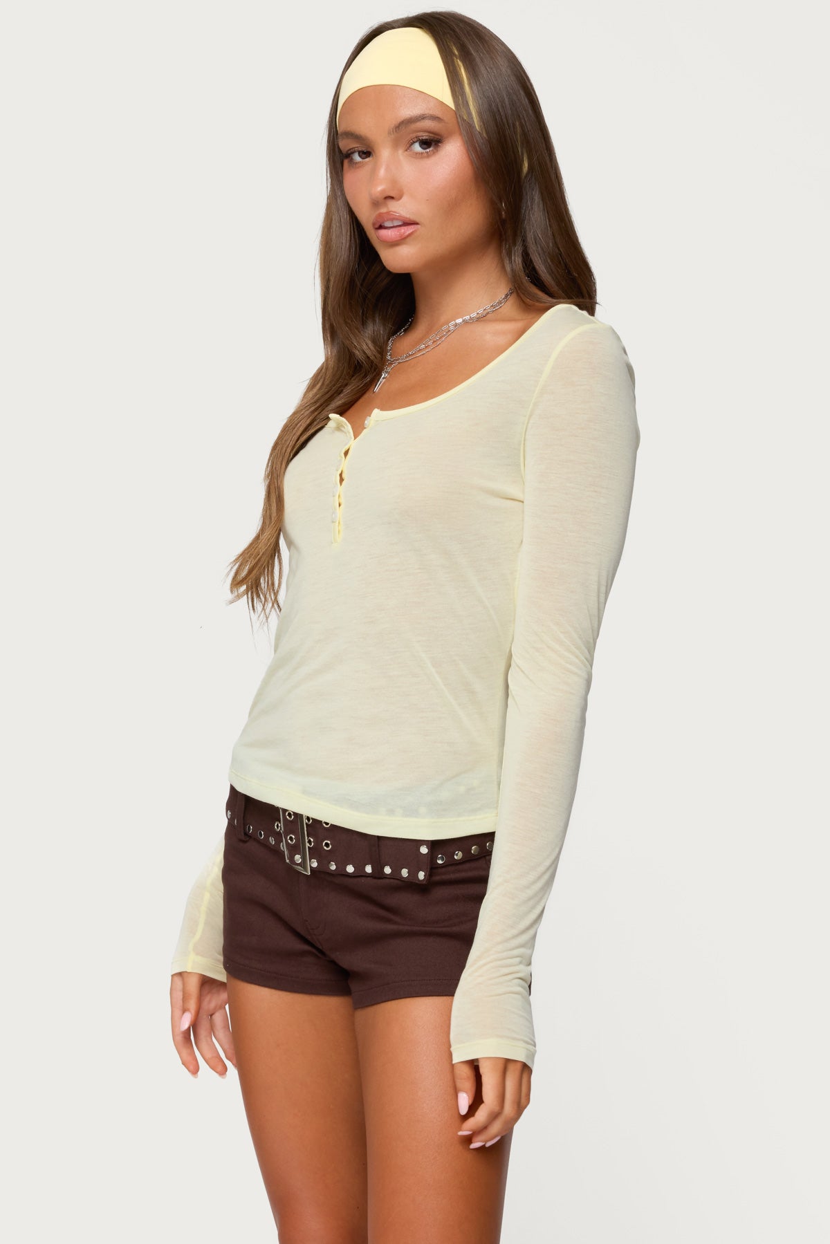 Ria Sheer Long Sleeve Henley Top-Milans Time