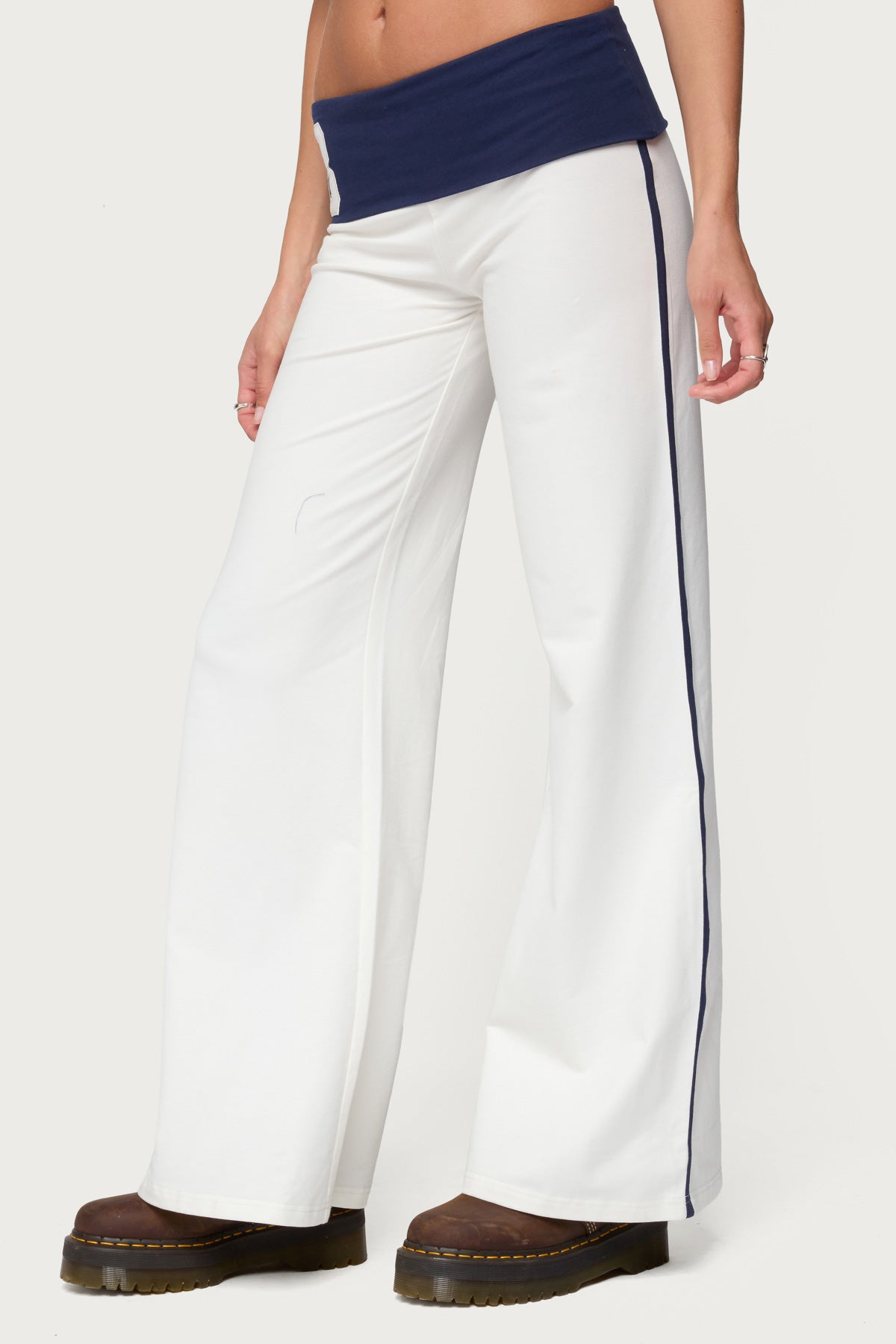 8 Contrast Fold Over Wide Leg Pants-Milans Time
