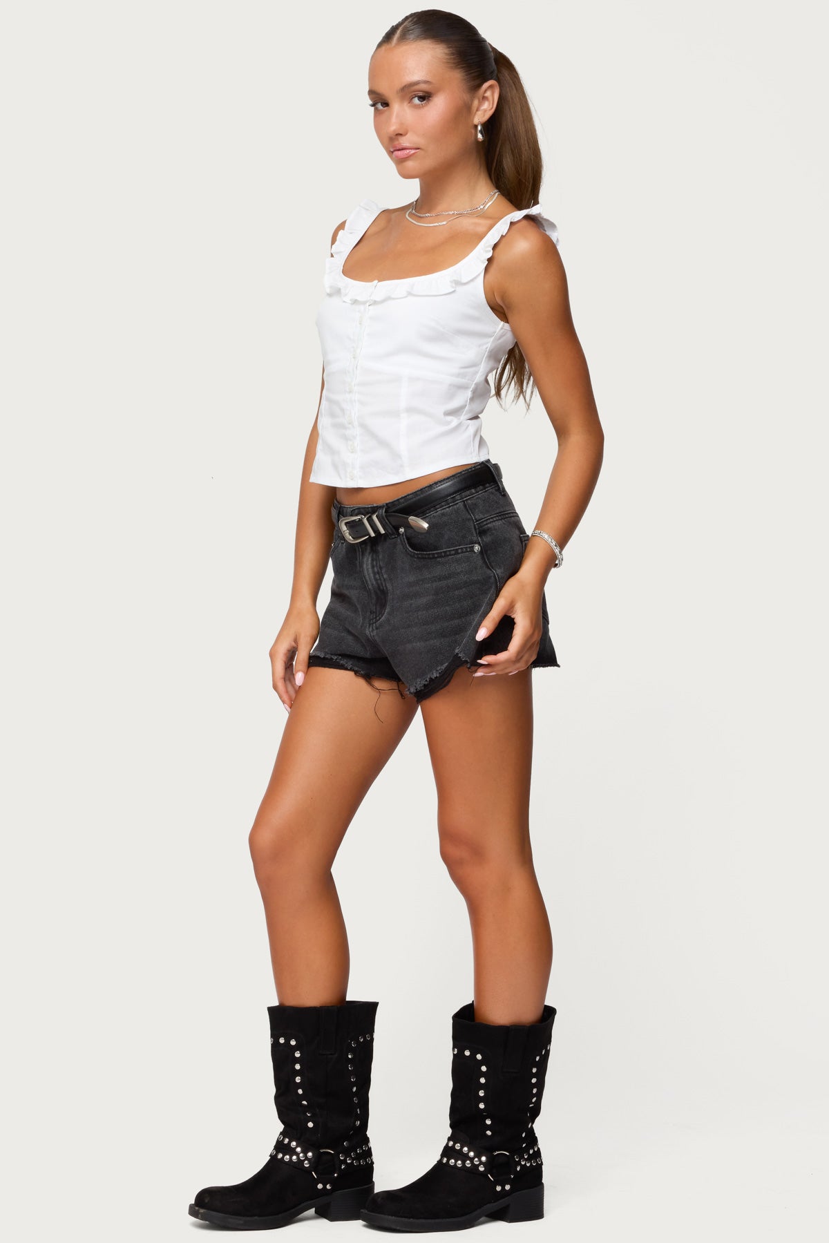 Noga Ruffle Woven Button Up Top-Milans Time
