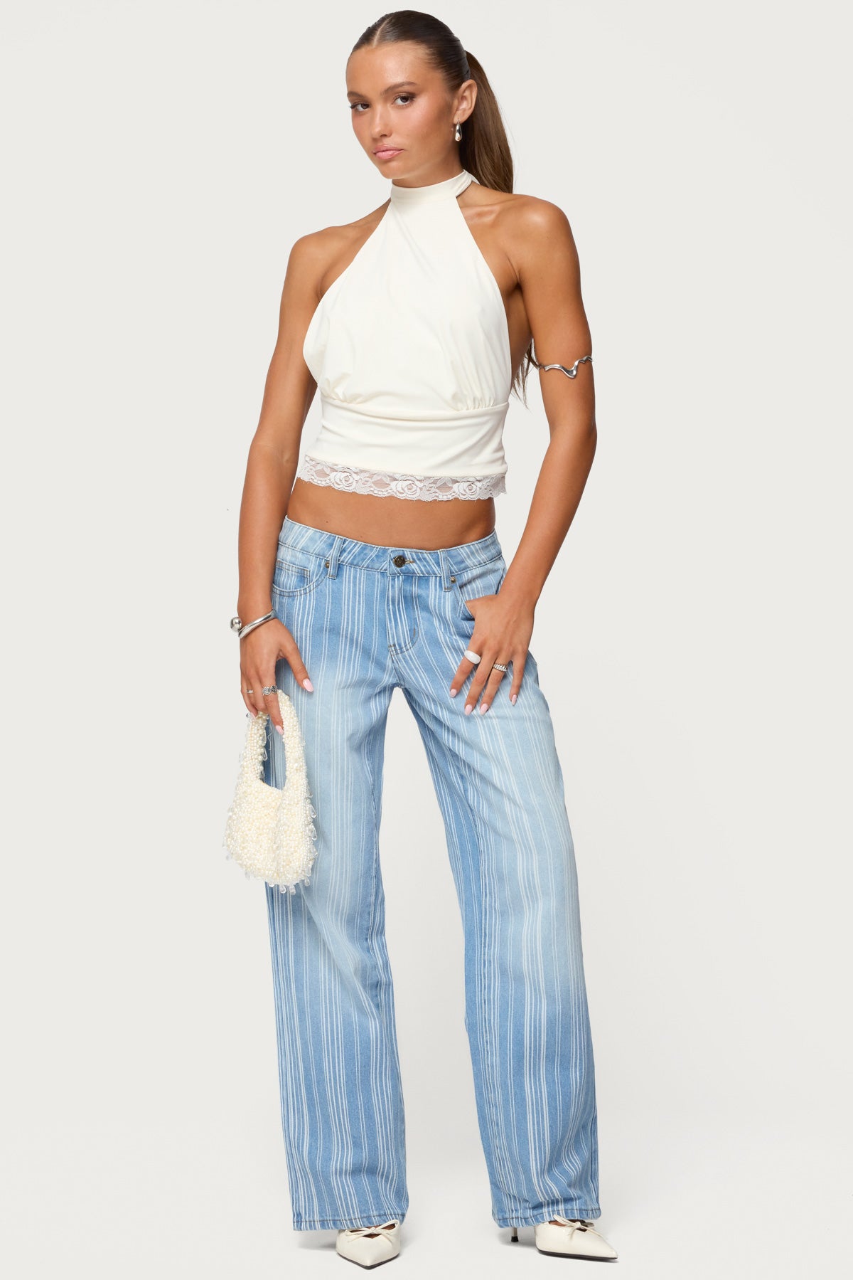 Tera Striped Low Rise Straight Leg Jeans-Milans Time