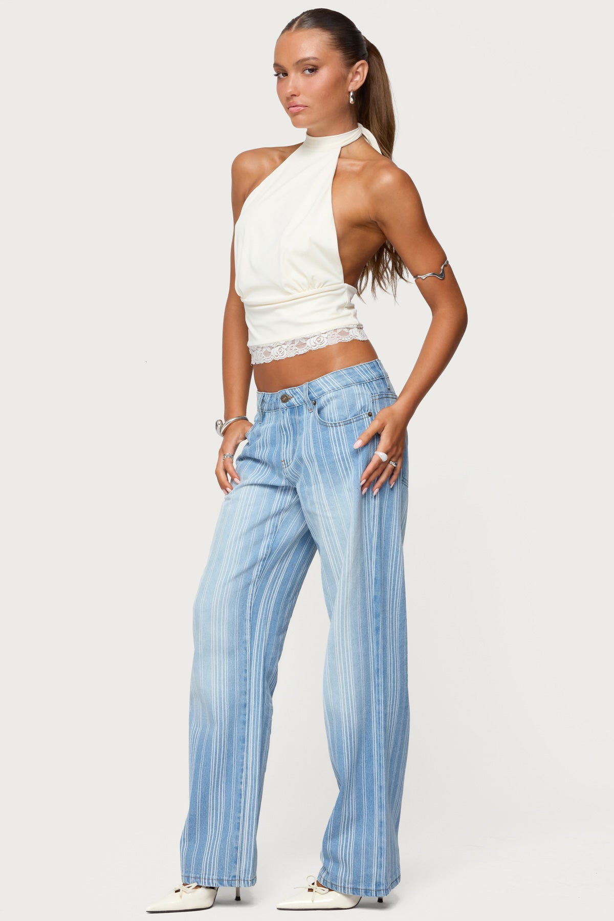 Tera Striped Low Rise Straight Leg Jeans-Milans Time