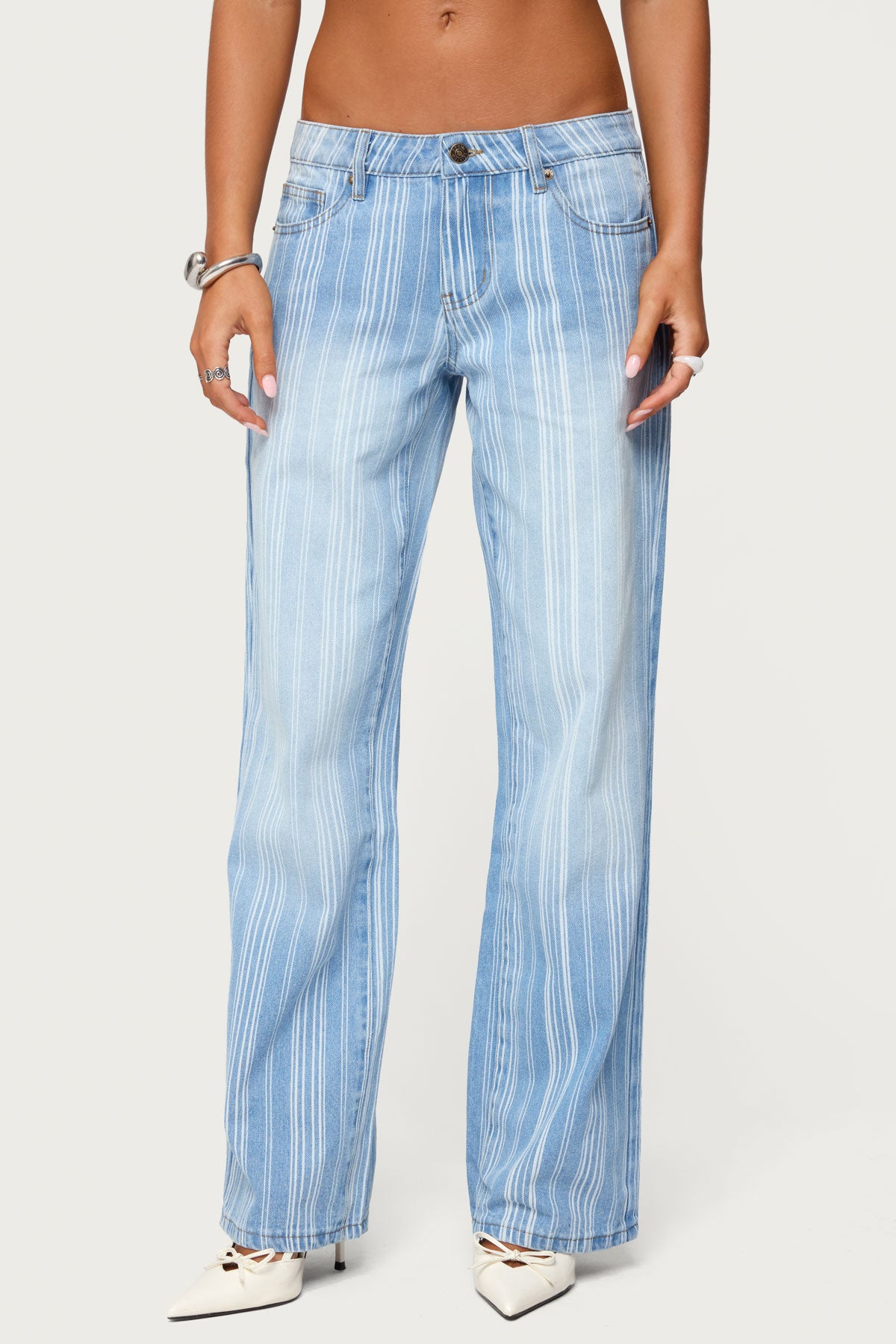 Tera Striped Low Rise Straight Leg Jeans-Milans Time
