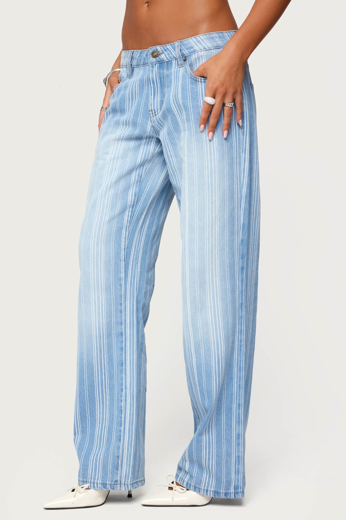 Tera Striped Low Rise Straight Leg Jeans-Milans Time