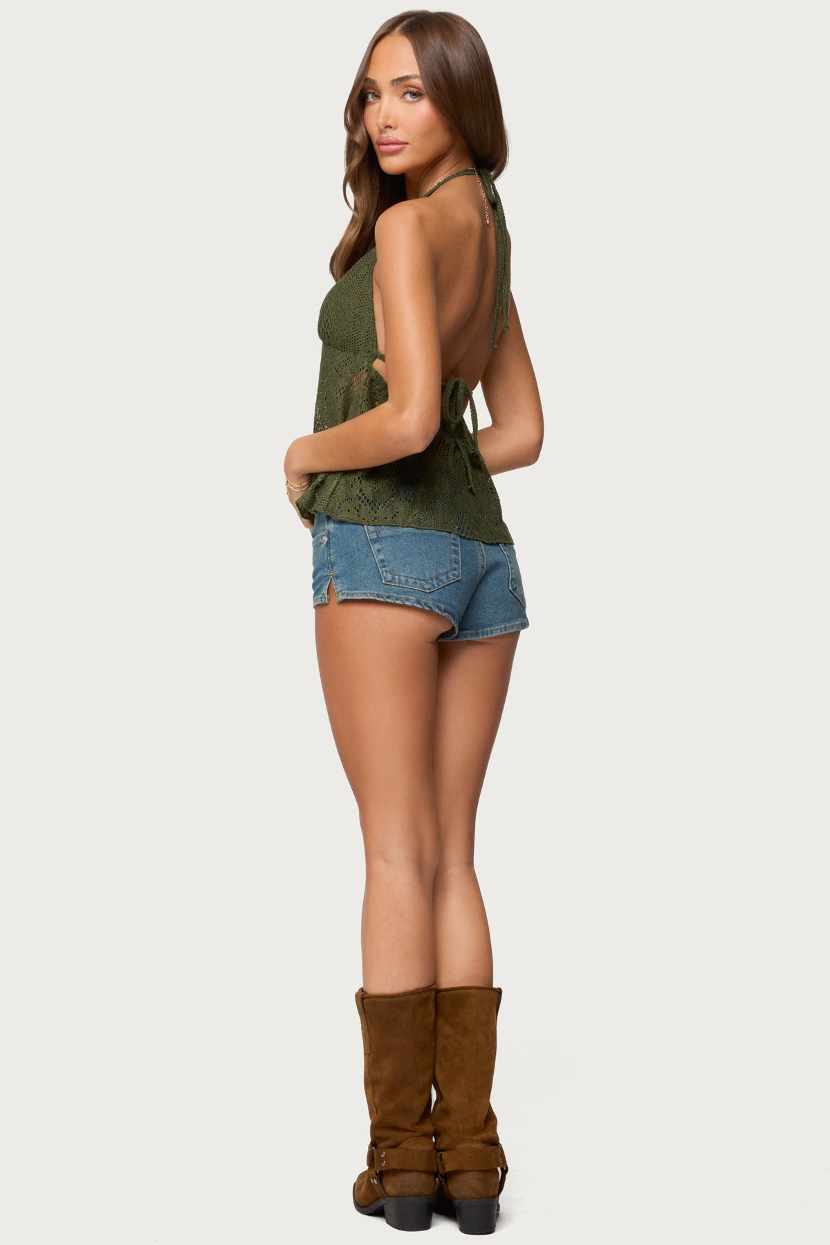 Sheer Crochet Babydoll Halter Top-Milans Time