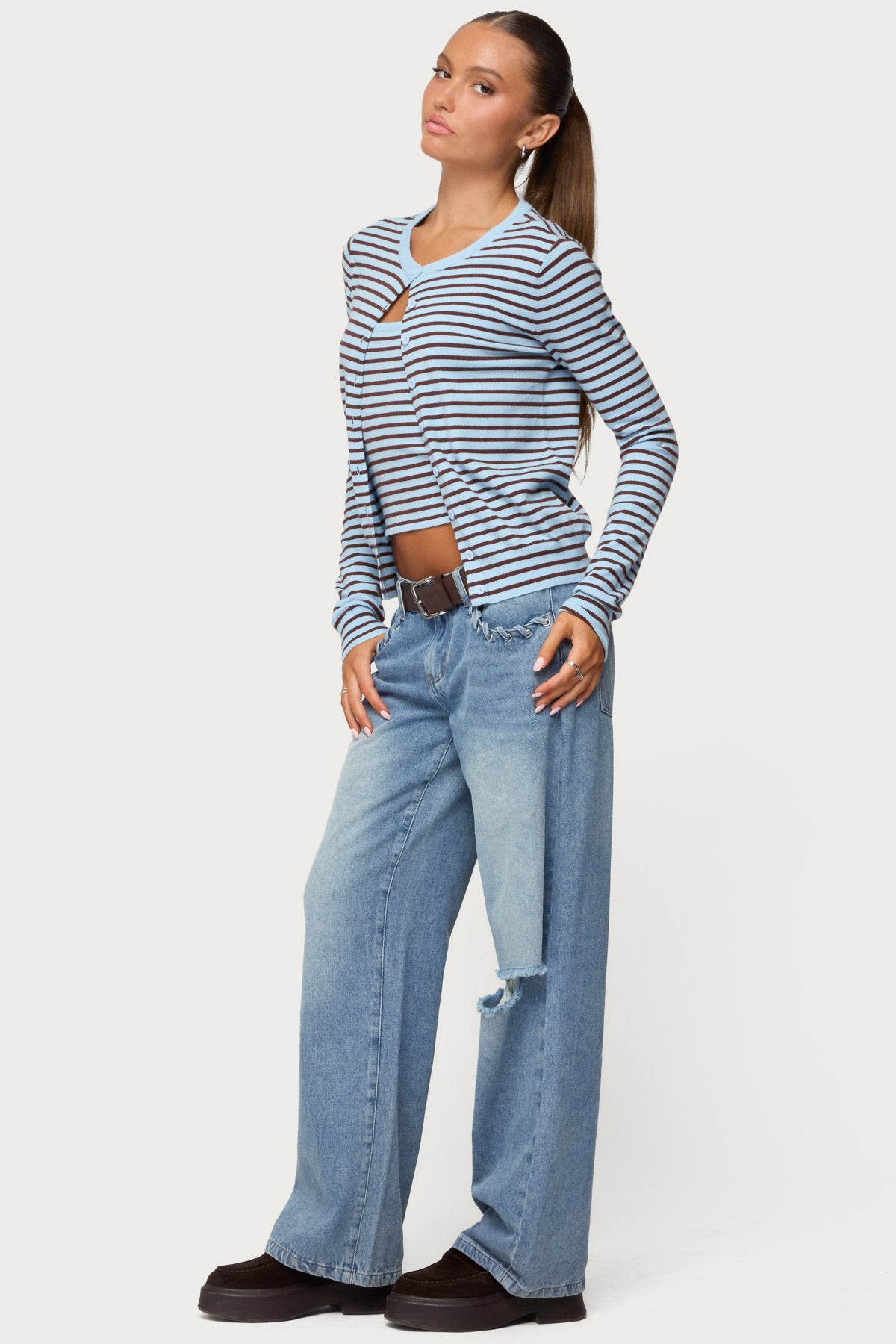 Dutton Distressed Low Rise Baggy Jeans-Milans Time