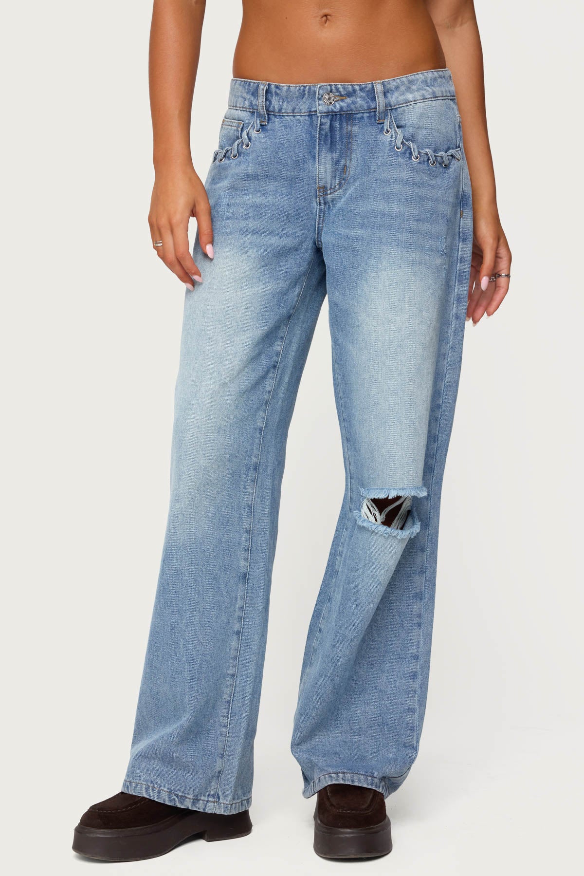 Dutton Distressed Low Rise Baggy Jeans-Milans Time