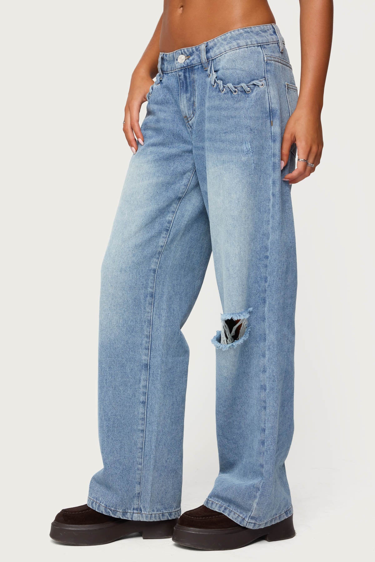 Dutton Distressed Low Rise Baggy Jeans-Milans Time