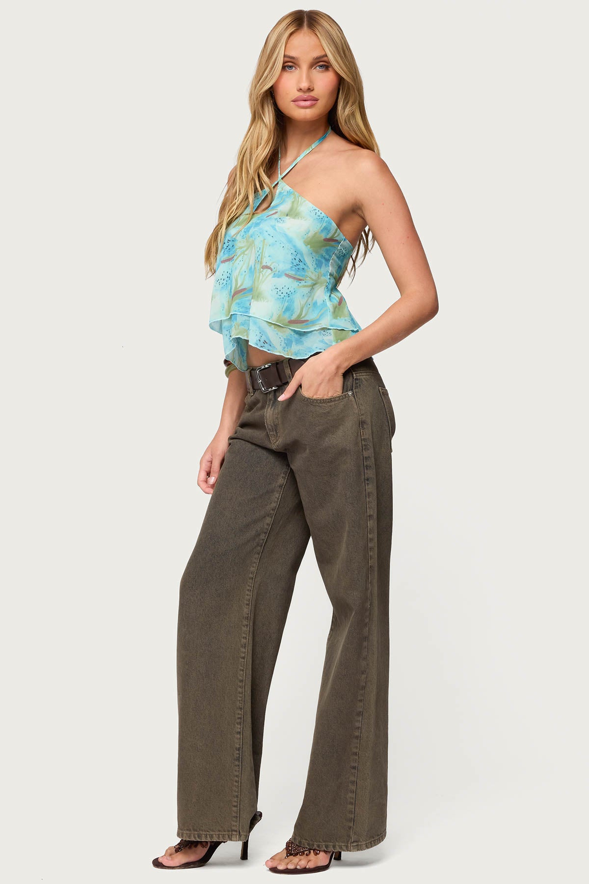 Dragon Lily Layered Chiffon Halter Top-Milans Time