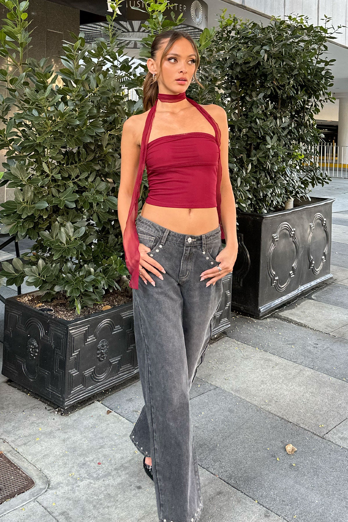 Gathered Two Piece Mesh Scarf Top-Milans Time