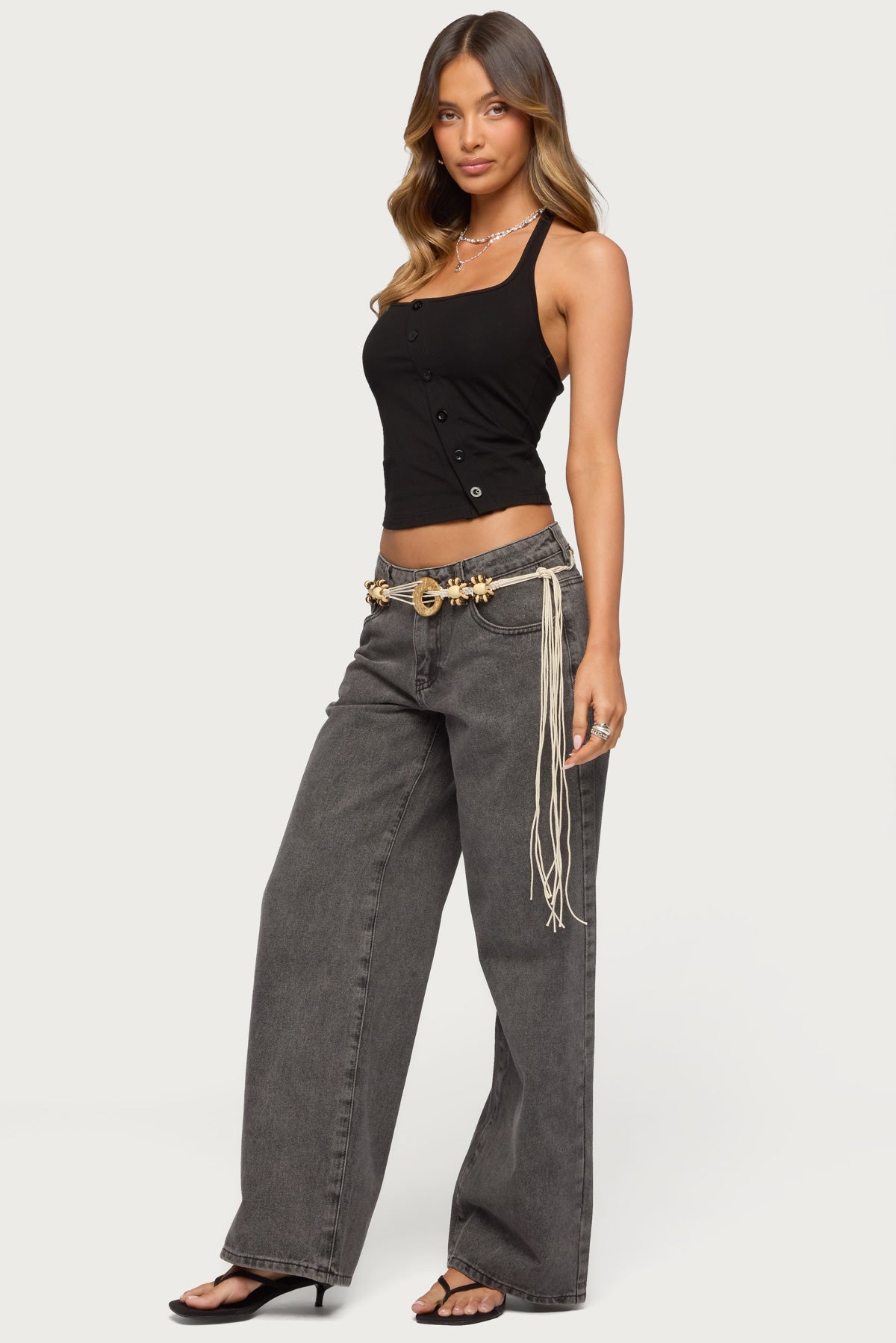 Asymmetric Button Up Halter Top-Milans Time