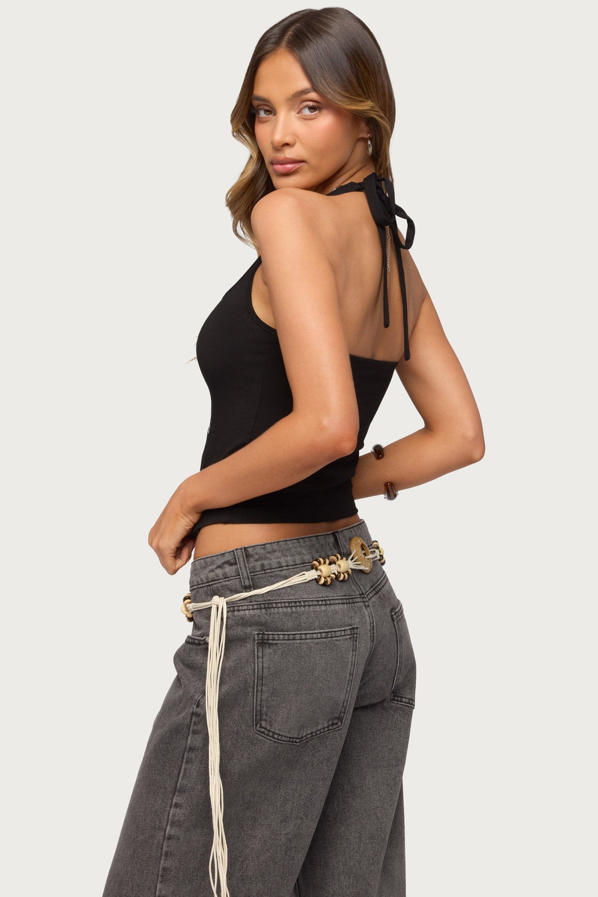 Asymmetric Button Up Halter Top-Milans Time